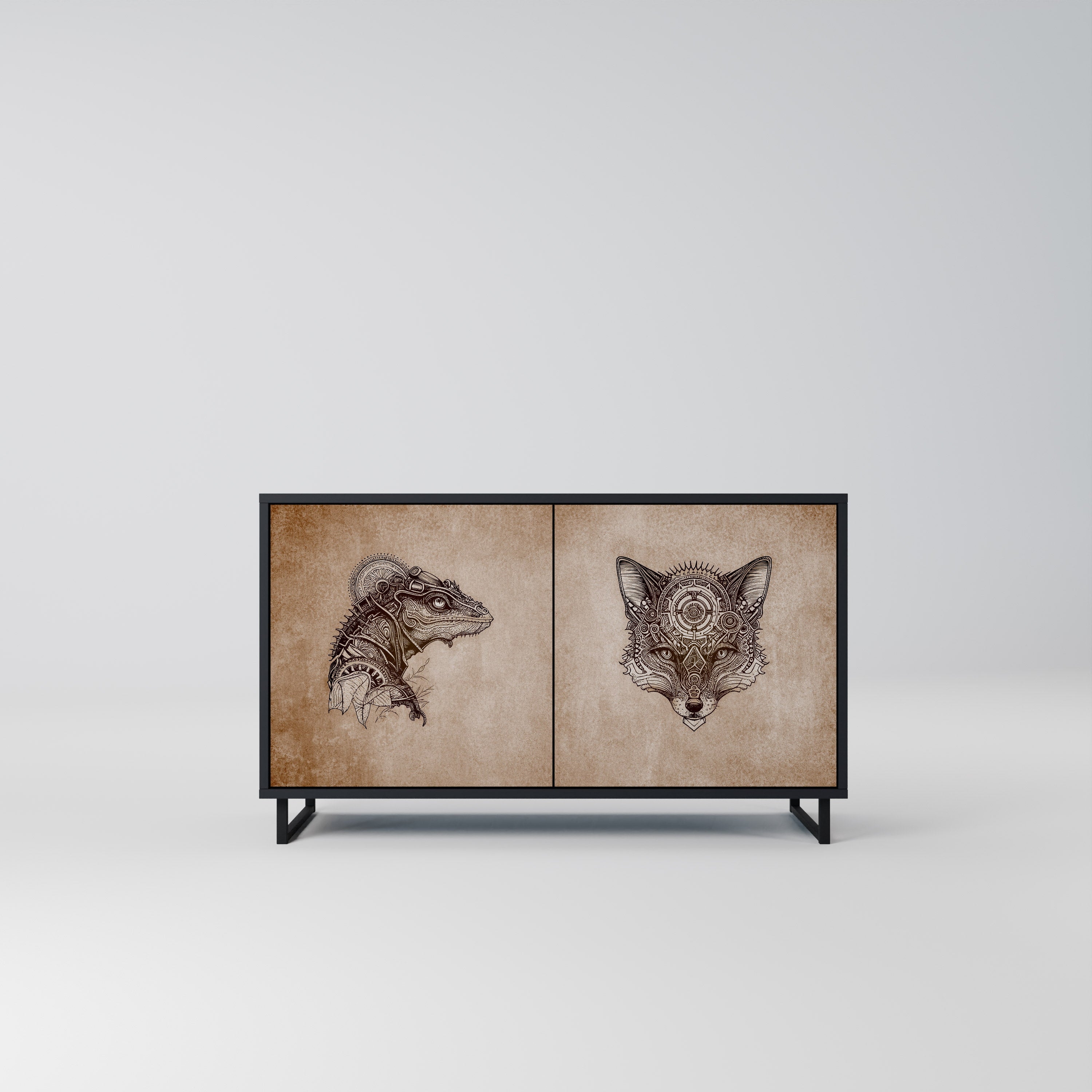 STEAMPUNK CLAN 2-Door Sideboard in Black Finish