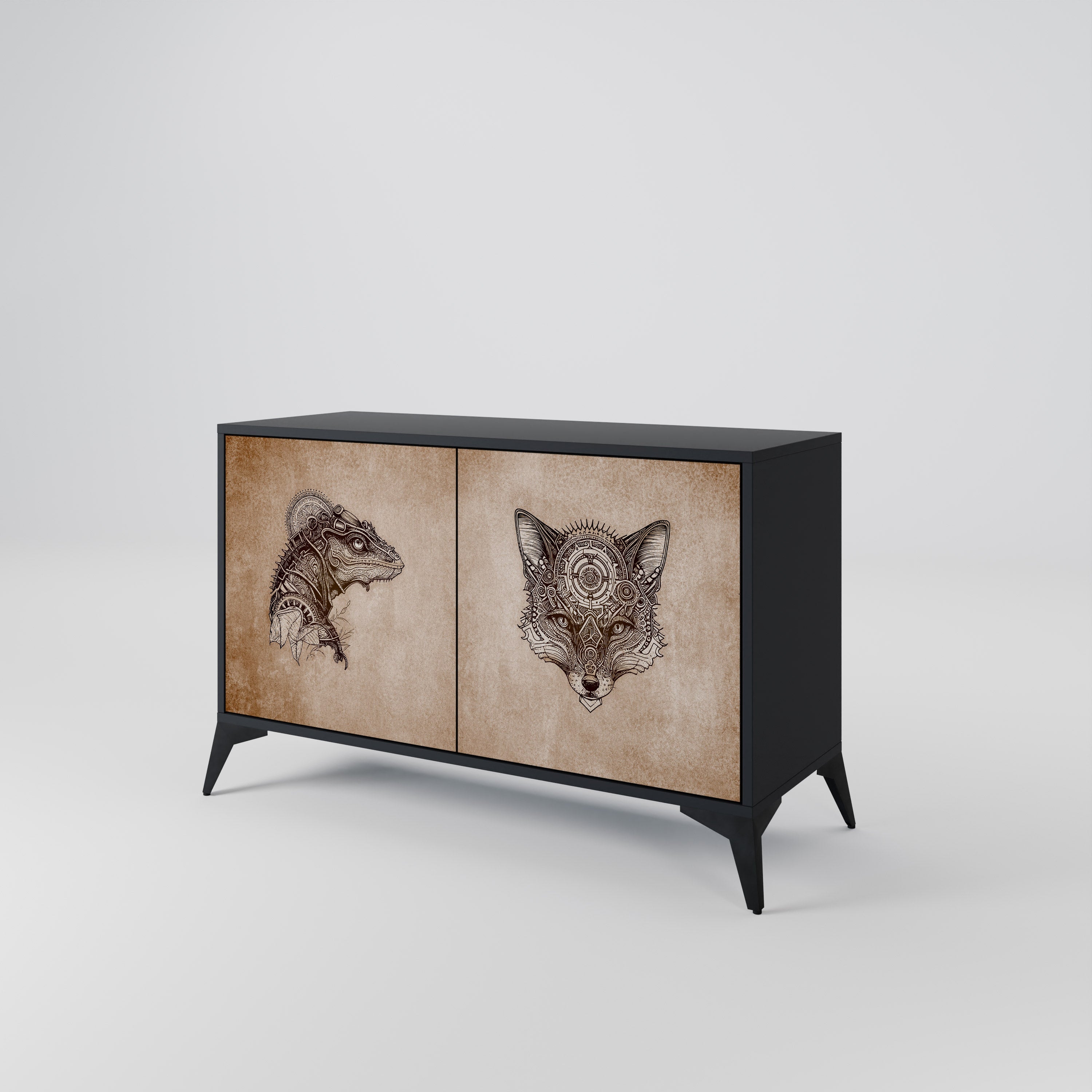 STEAMPUNK CLAN 2-Door Sideboard in Black Finish