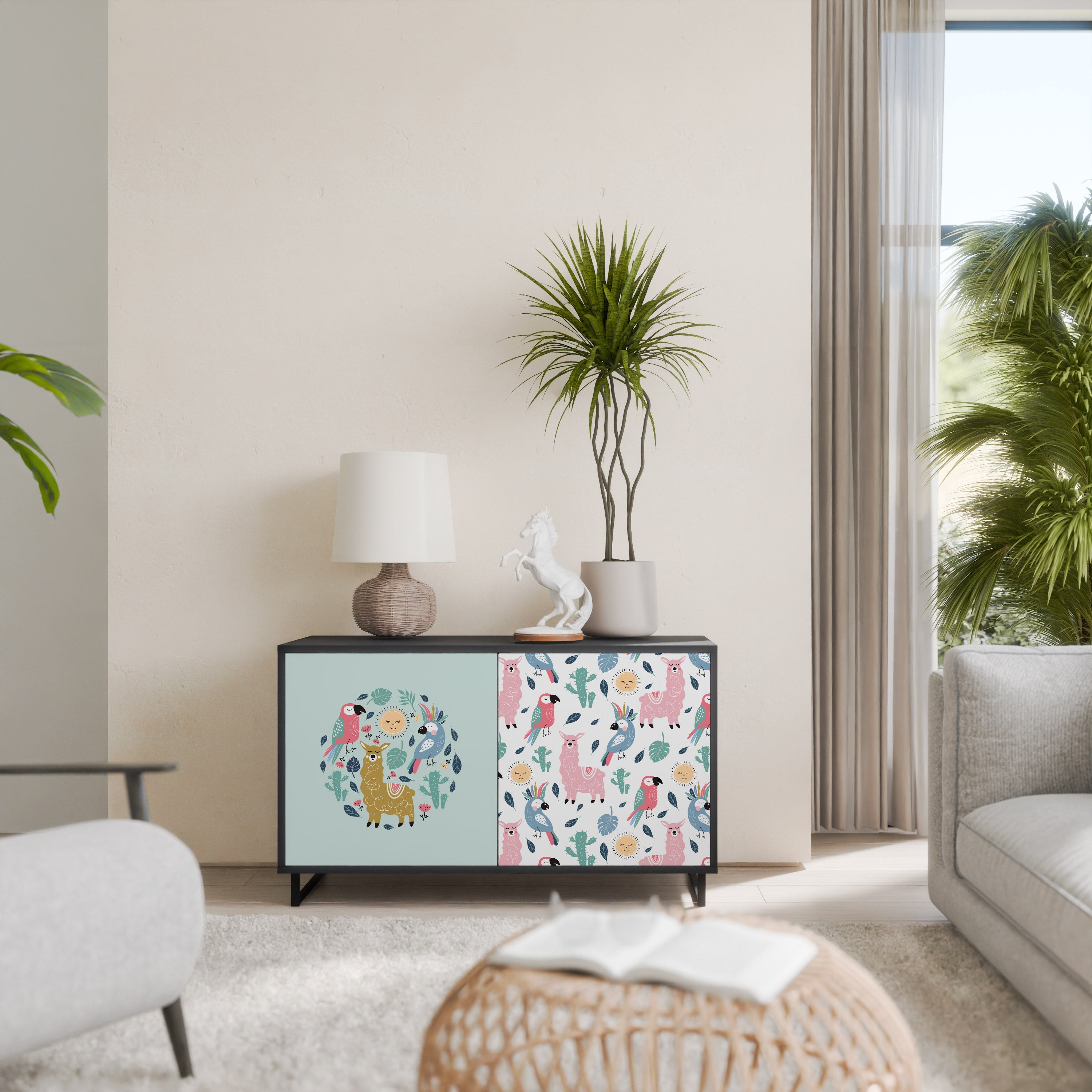 COLORFUL ALPACAS Aparador de 2 Portas em Acabamento Preto