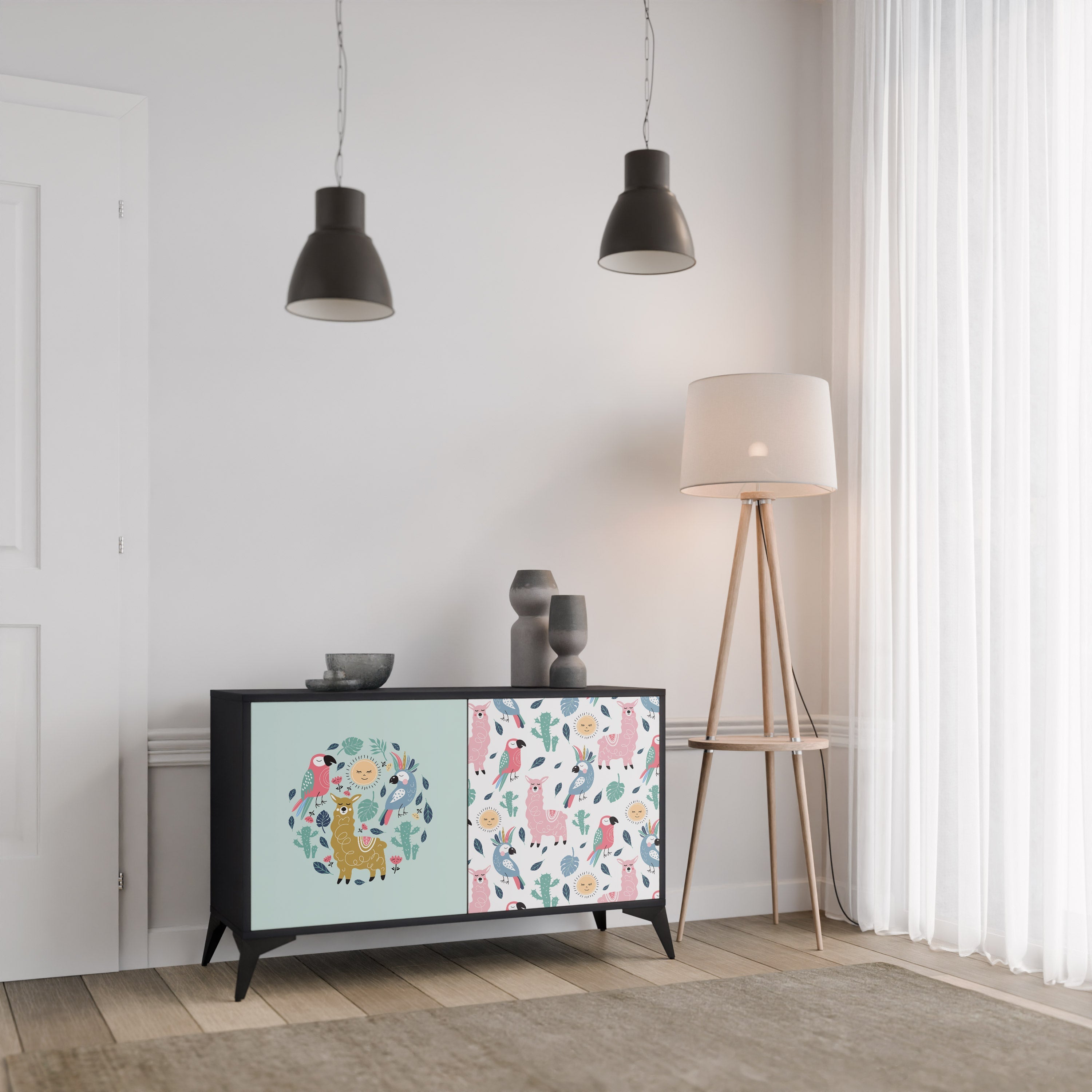 COLORFUL ALPACAS Aparador de 2 Portas em Acabamento Preto