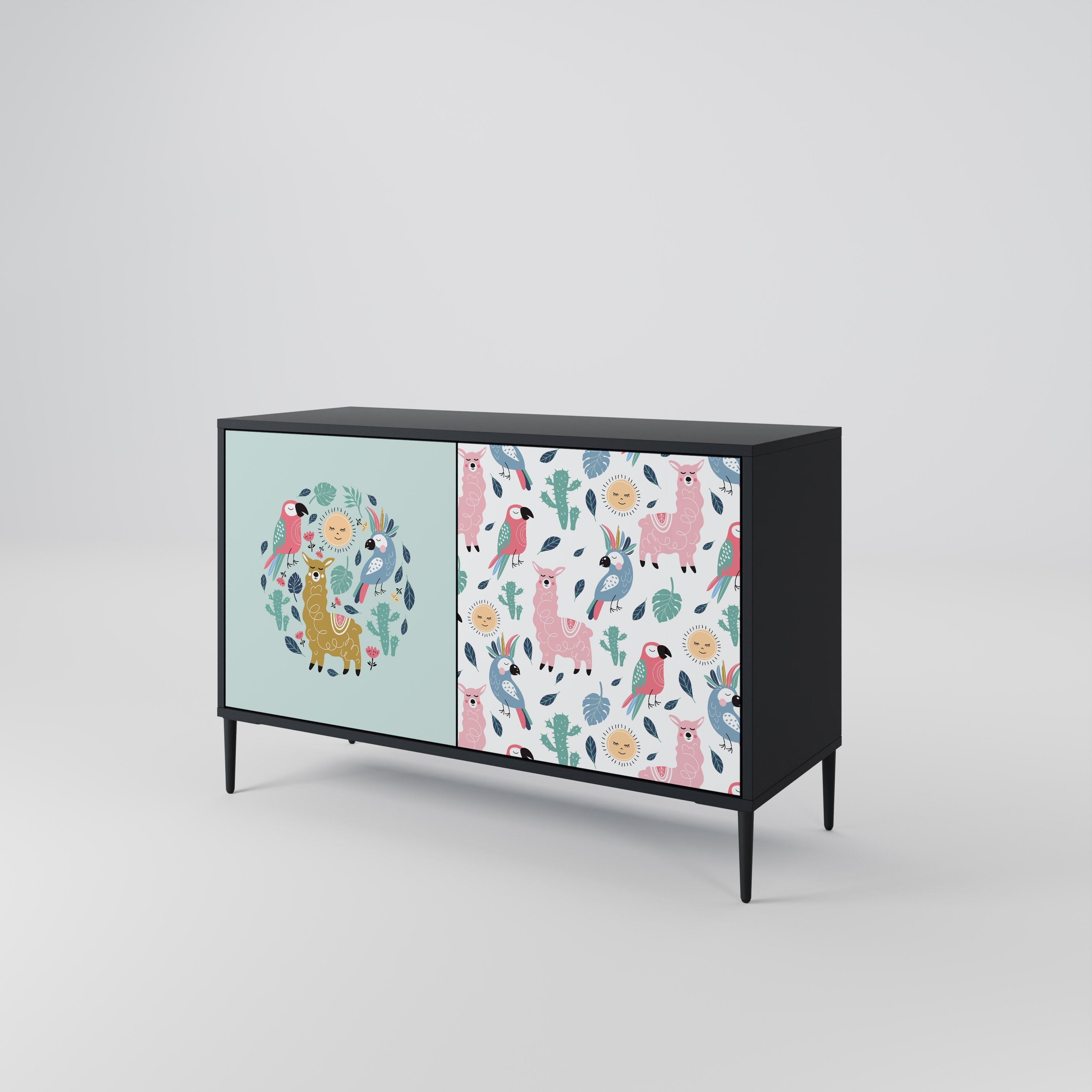 COLORFUL ALPACAS 2-Door Sideboard in Black Finish