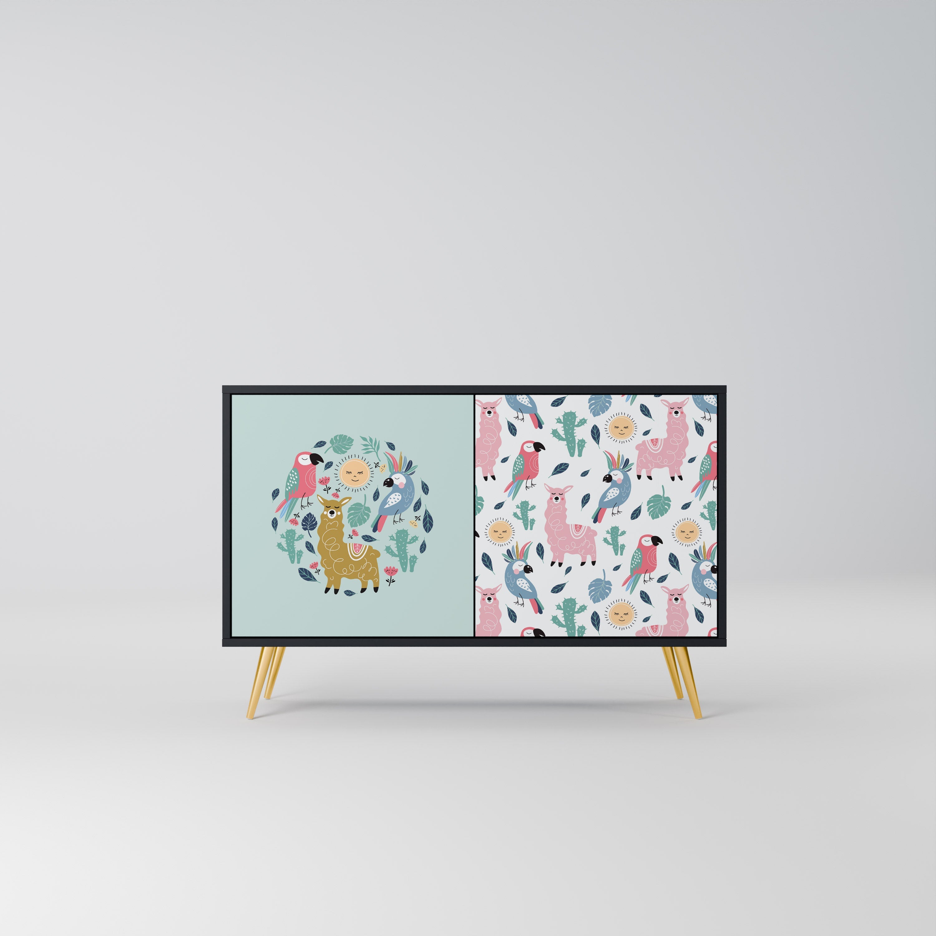 COLORFUL ALPACAS 2-Door Sideboard in Black Finish