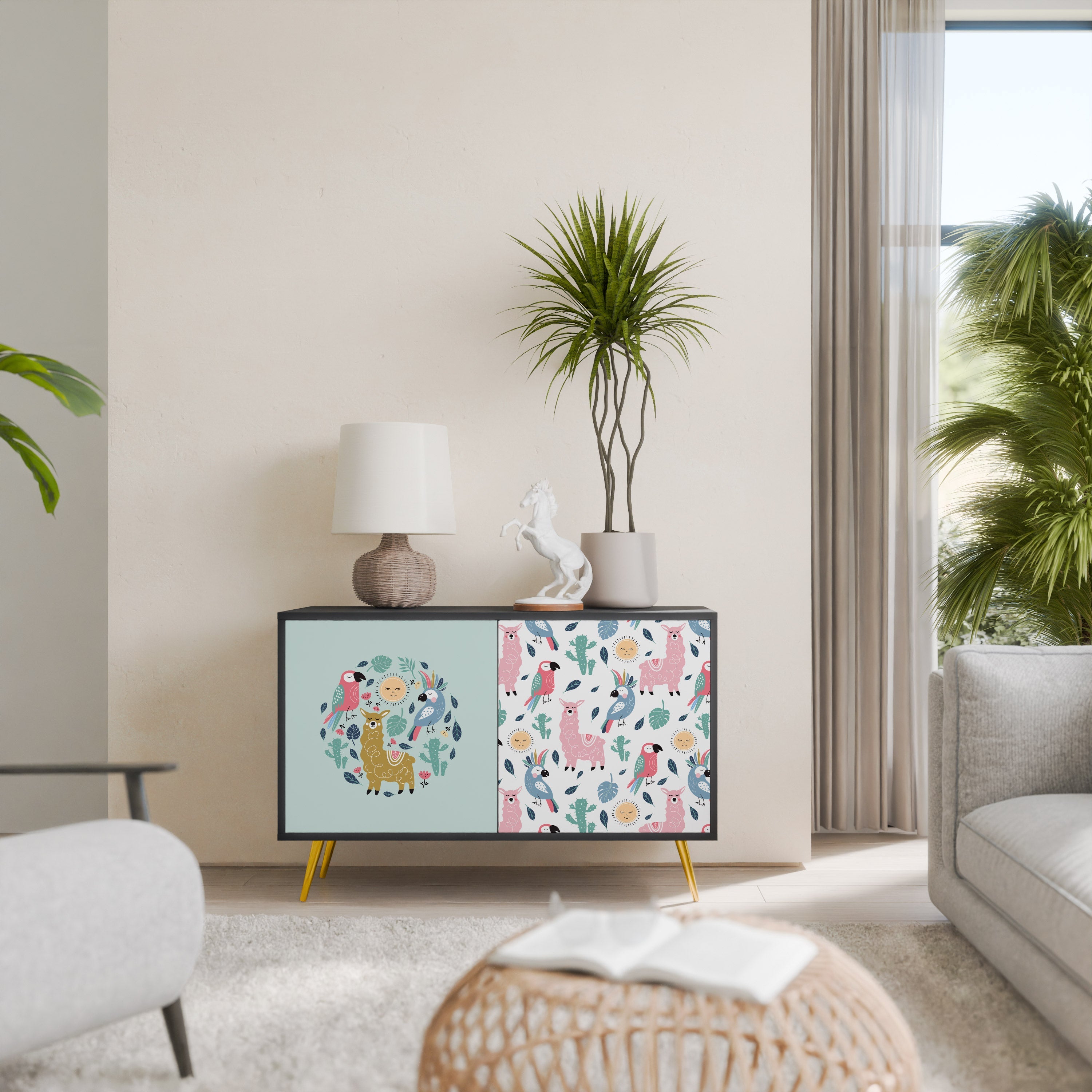 COLORFUL ALPACAS Aparador de 2 Portas em Acabamento Preto