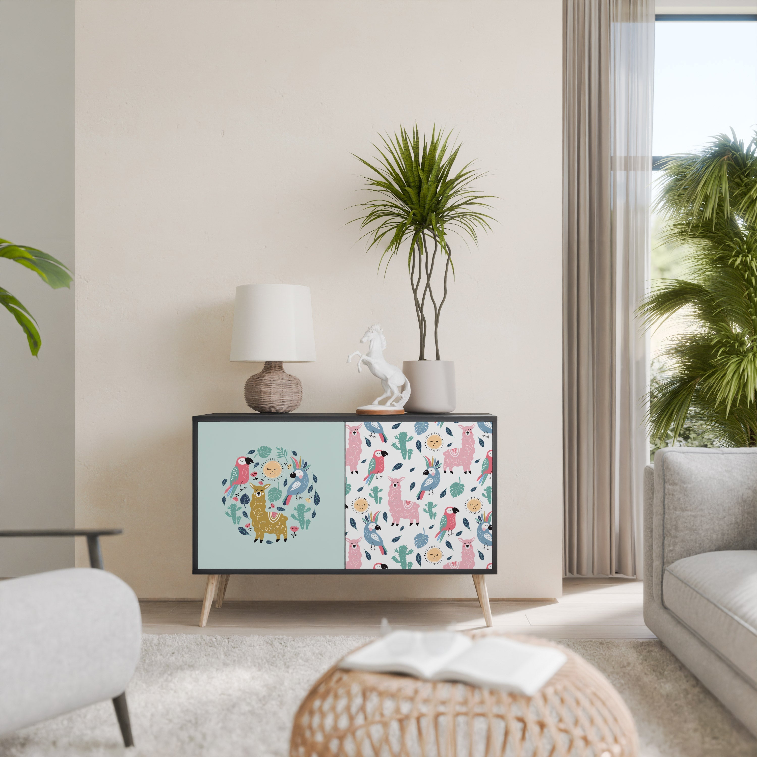 COLORFUL ALPACAS Aparador de 2 Portas em Acabamento Preto