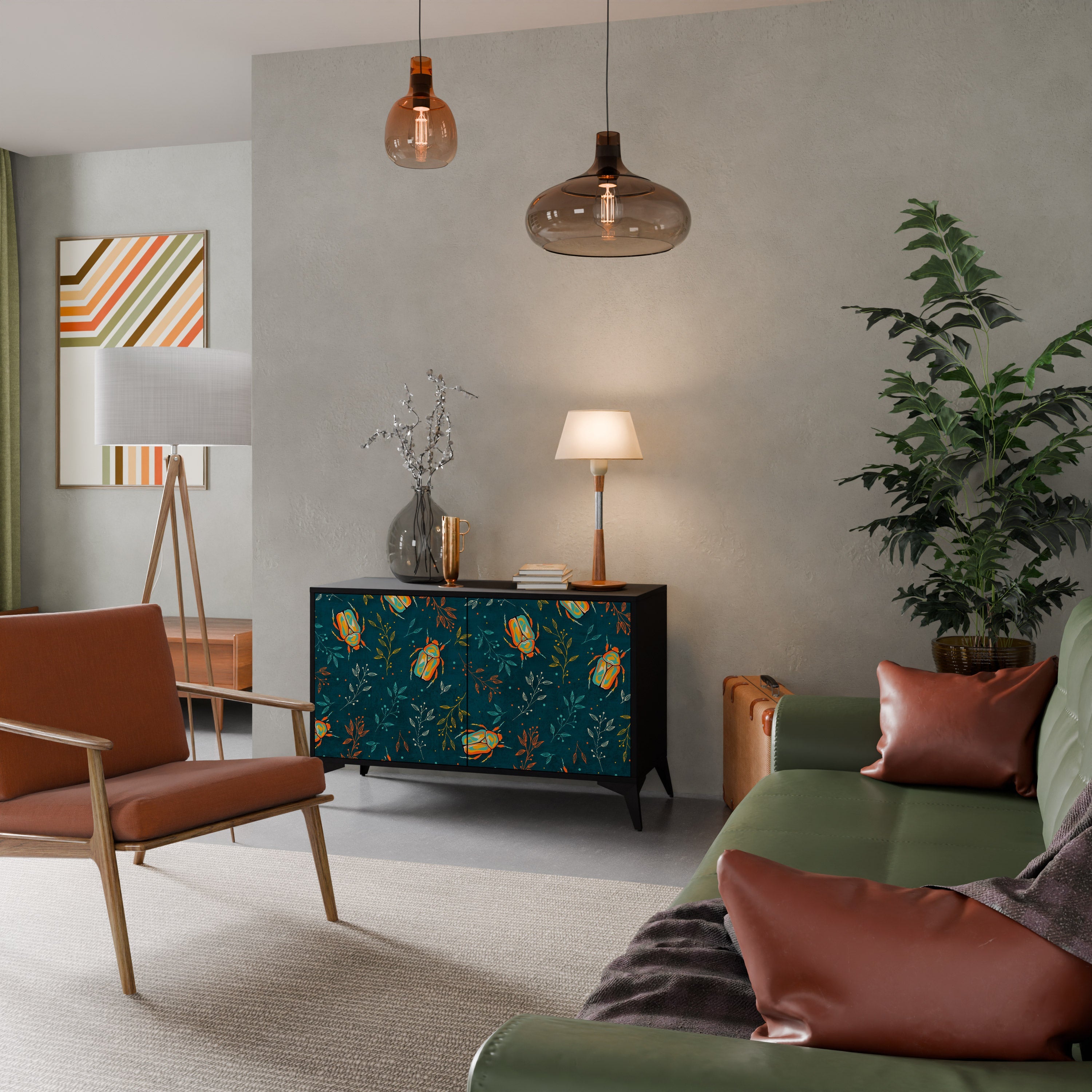 AUTUMN INSECTS 2-Door Sideboard in Black Finish