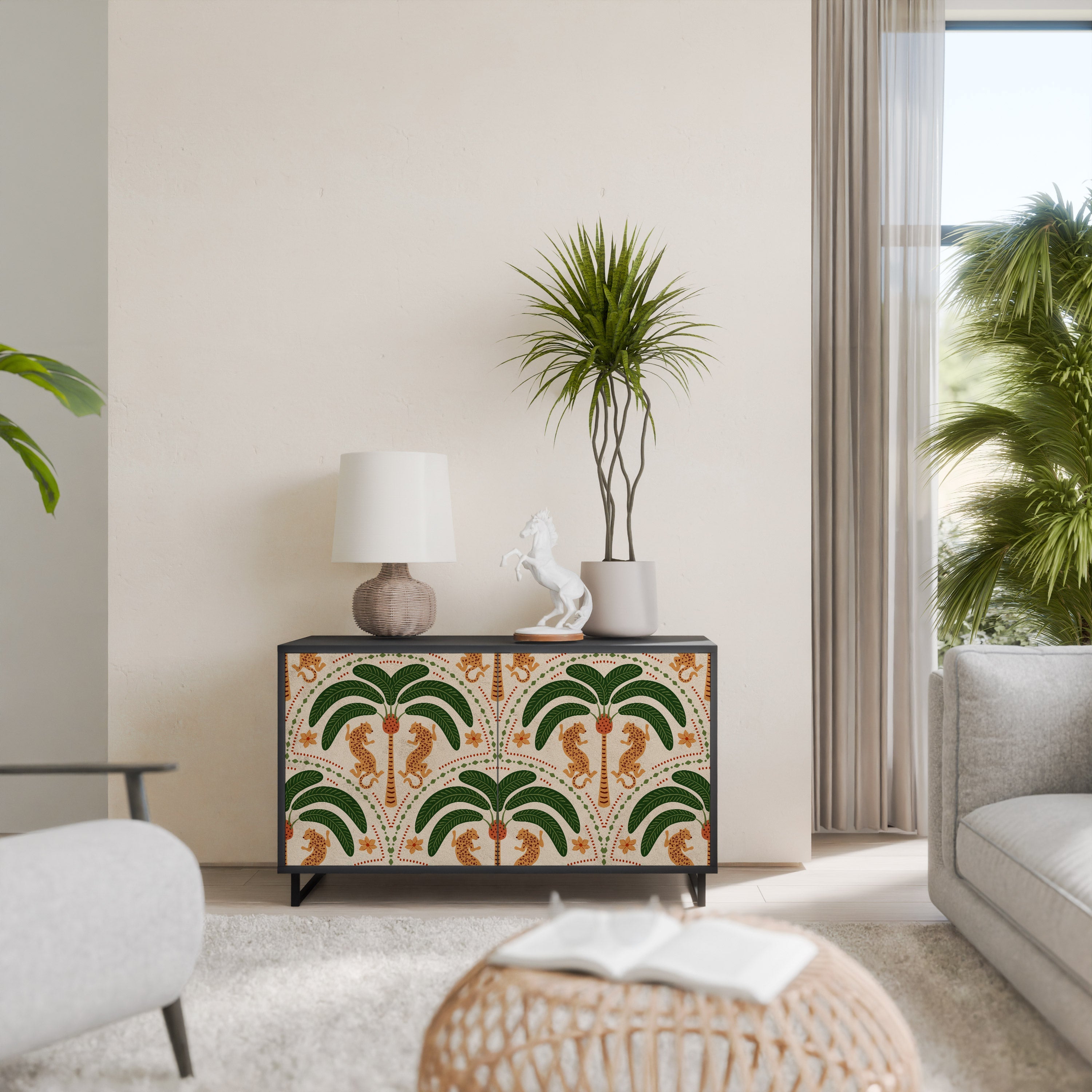 DANCING PREDATORS 2-Door Sideboard in Black Finish