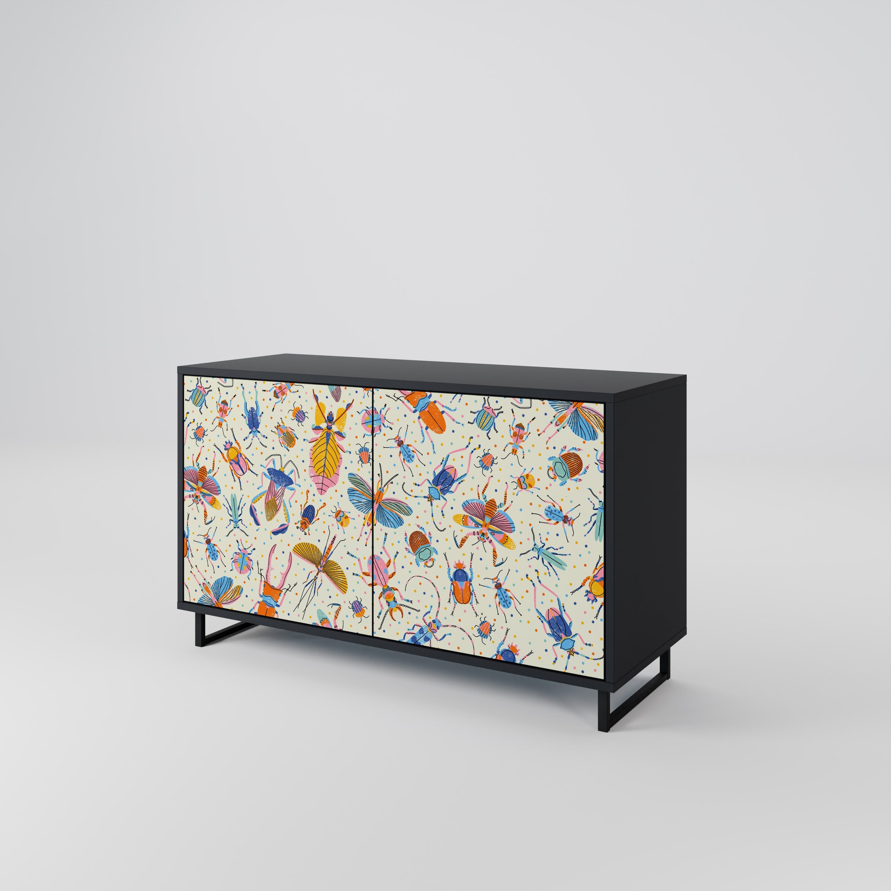 COLORFUL INSECTS 2-Door Sideboard in Black Finish