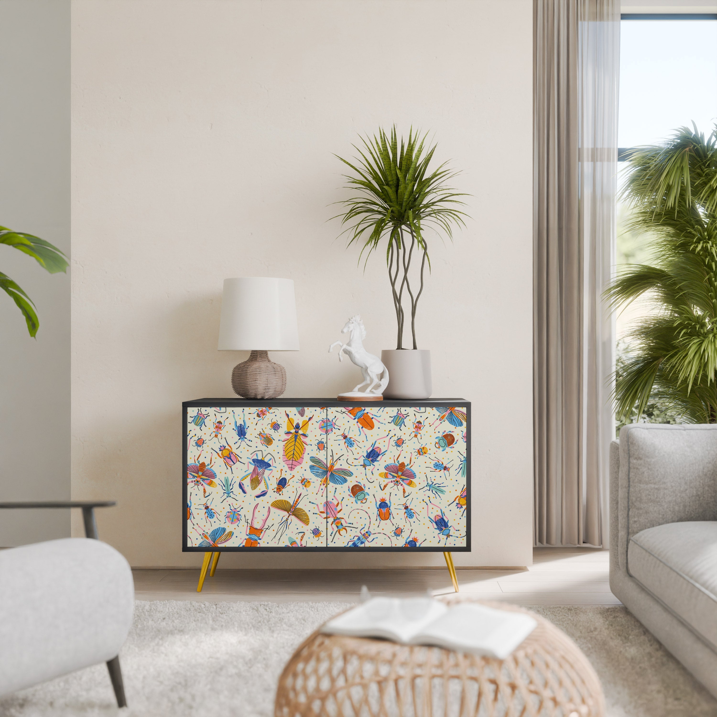 COLORFUL INSECTS 2-Door Sideboard in Black Finish