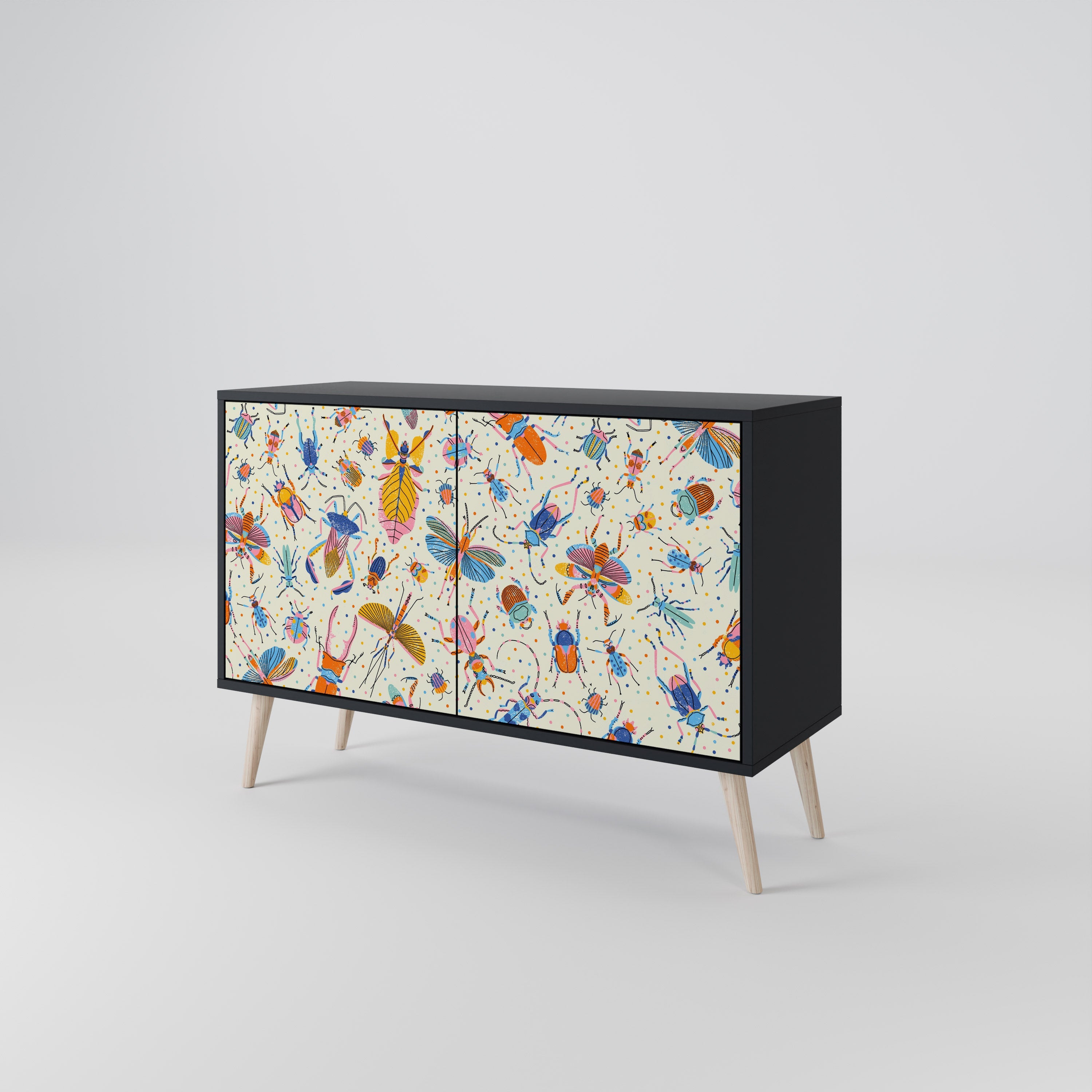 COLORFUL INSECTS 2-Door Sideboard in Black Finish