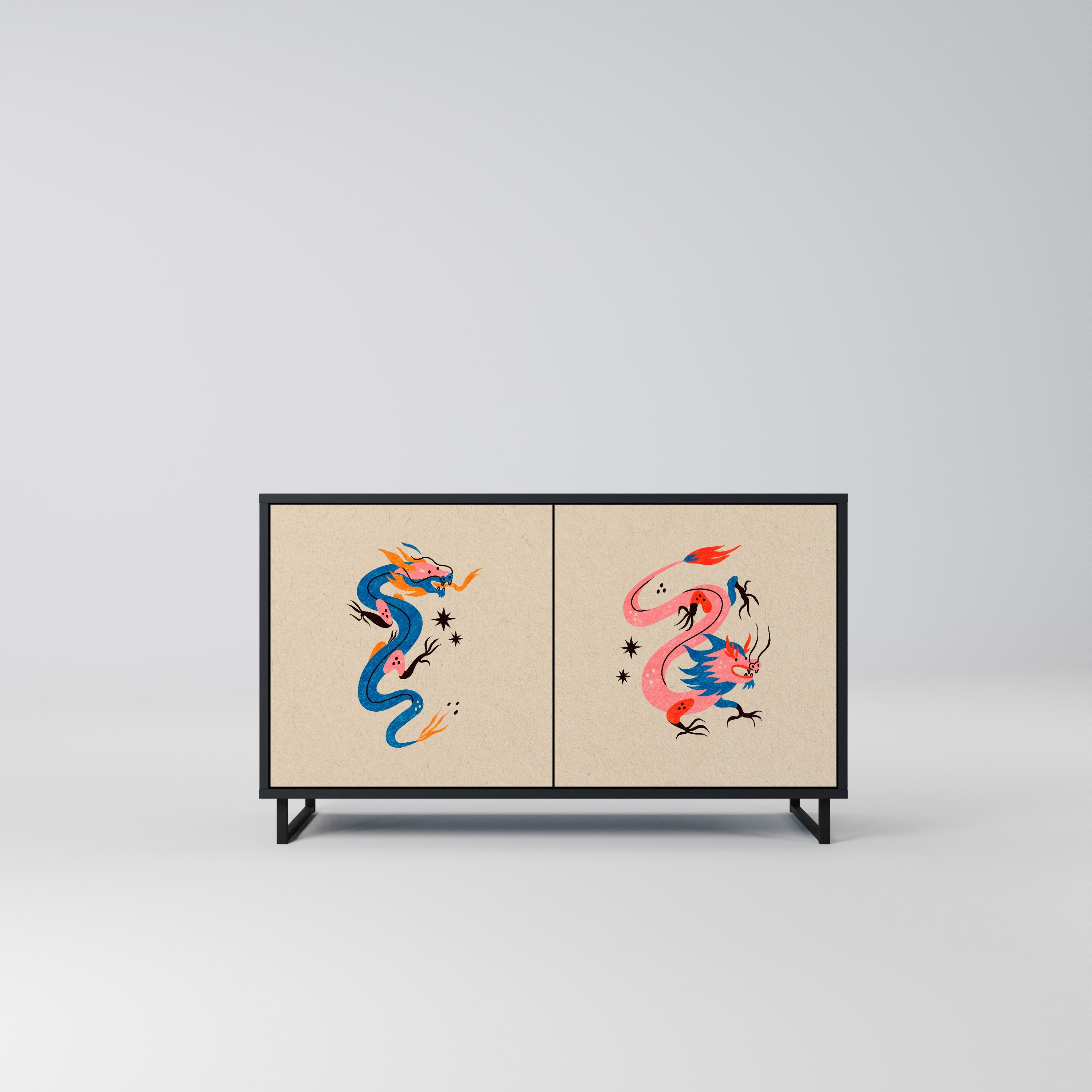 MYTHOLOGICAL CREATURES 2-Door Sideboard in Black Finish