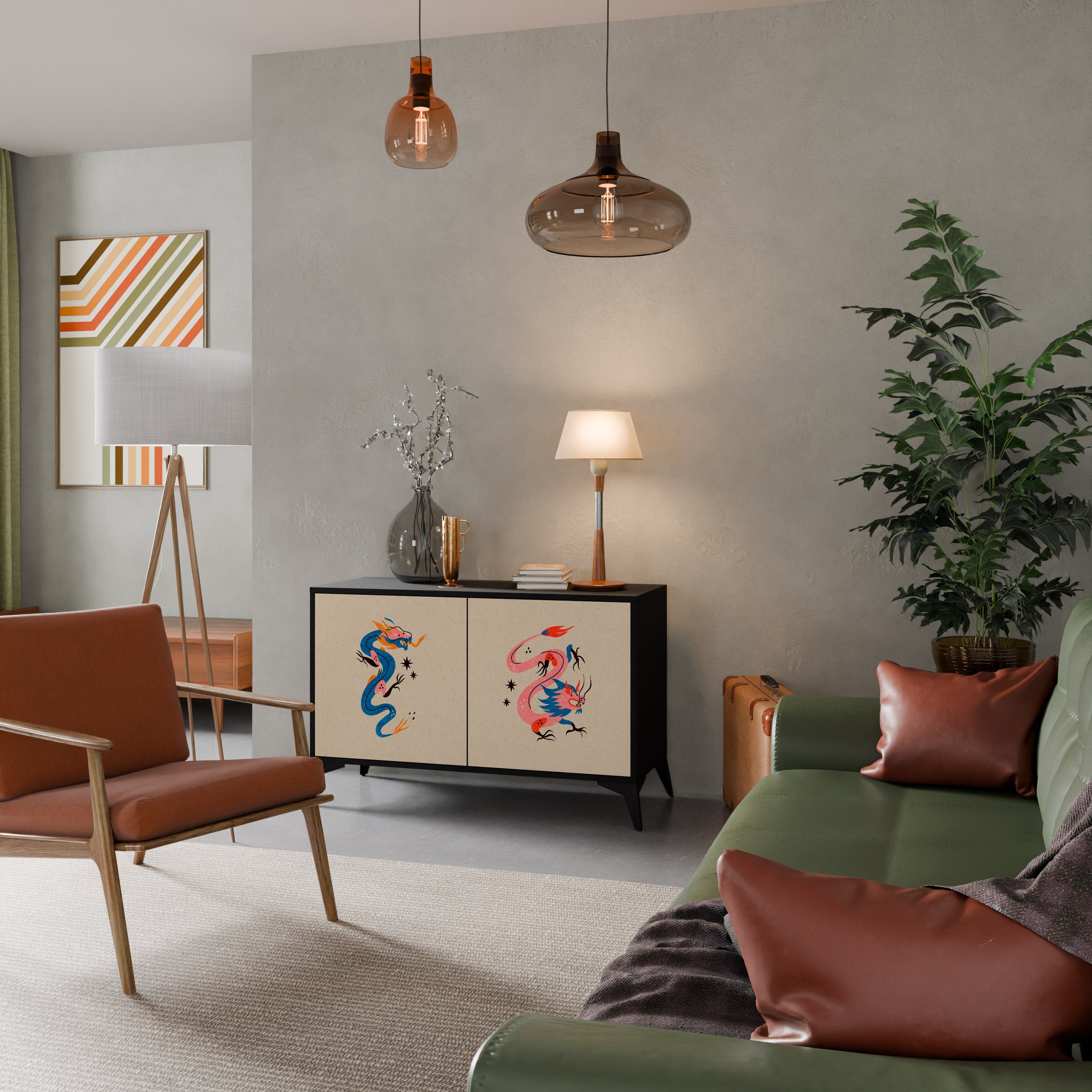 MYTHOLOGICAL CREATURES 2-Door Sideboard in Black Finish