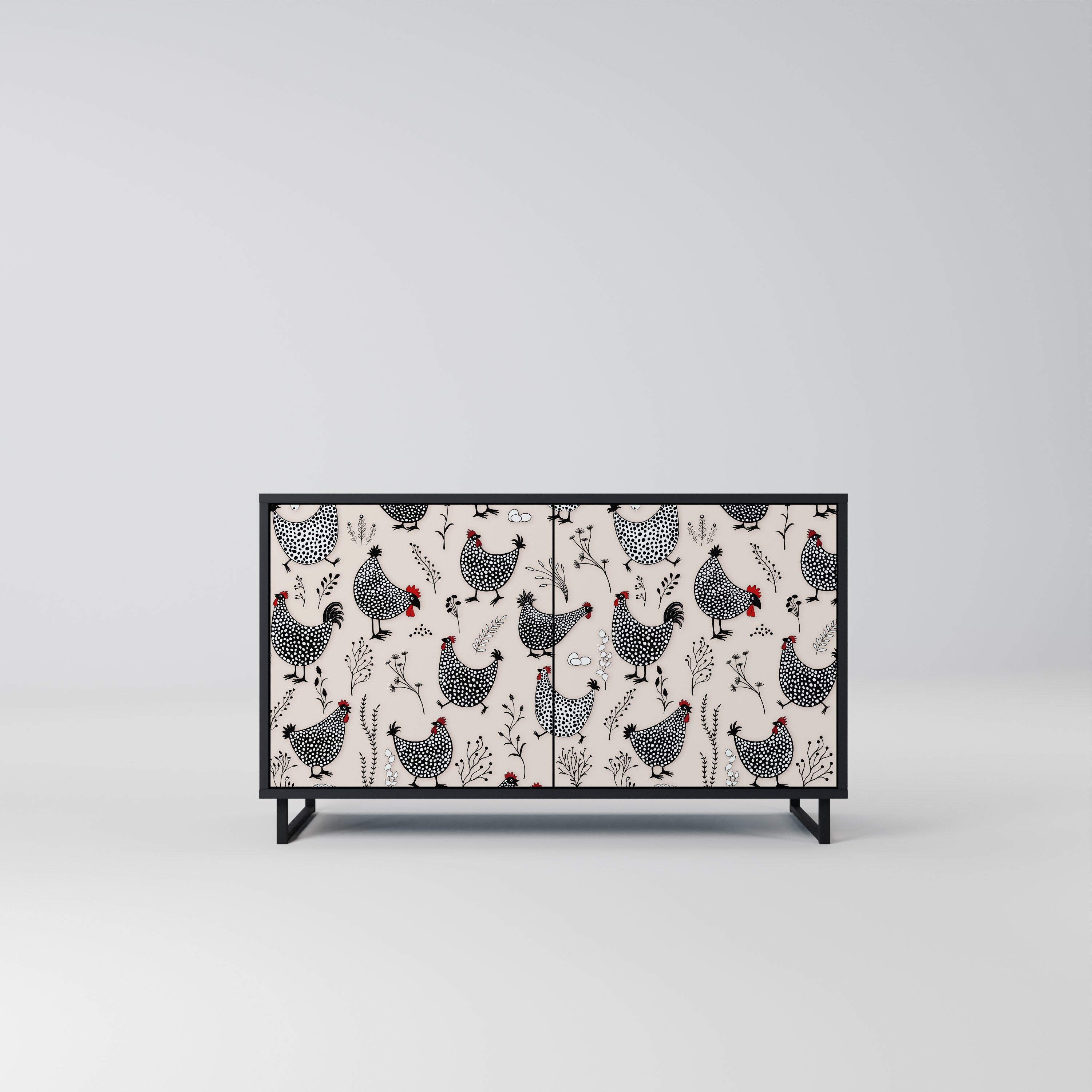 HAPPY HENS 2-Door Sideboard in Black Finish