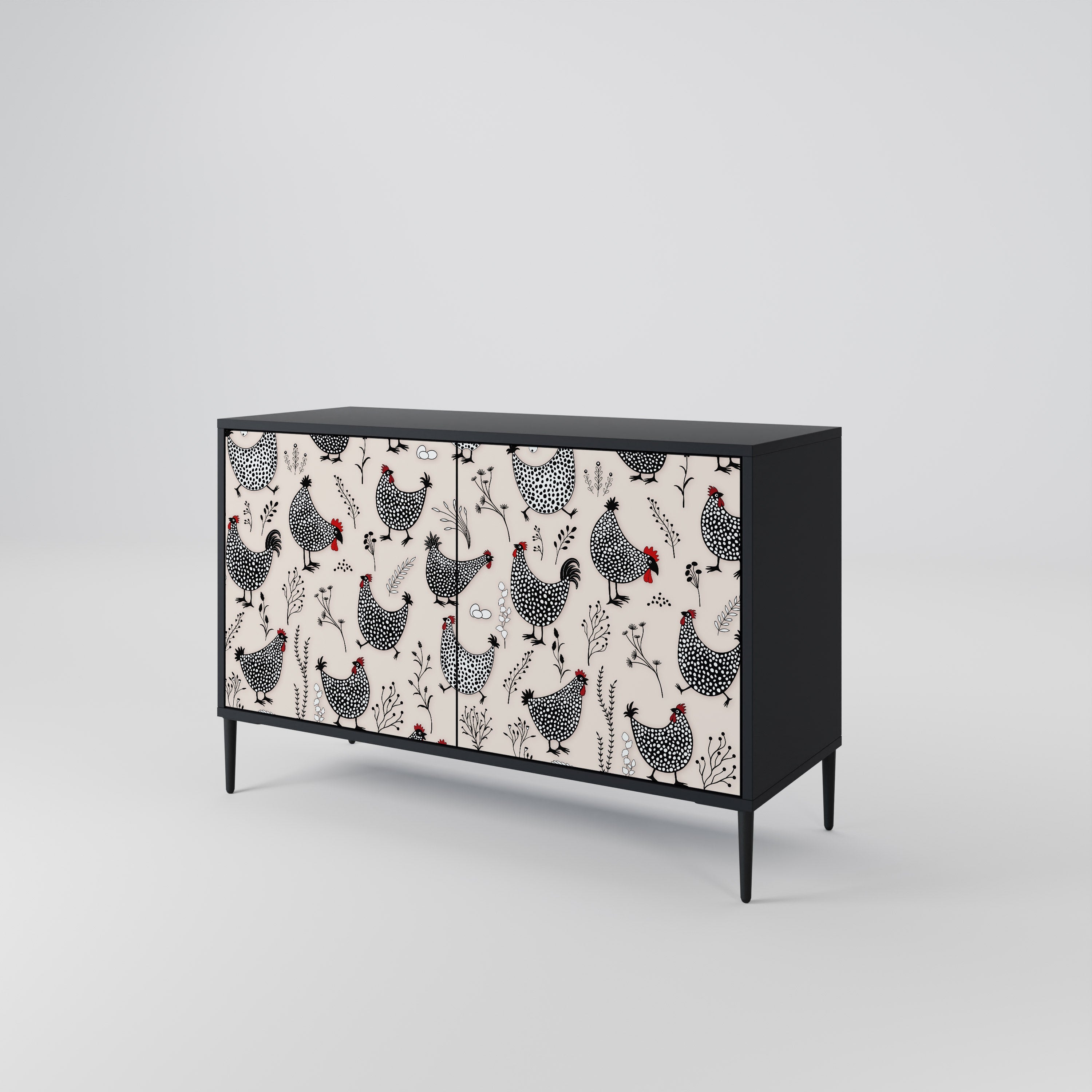 HAPPY HENS 2-Door Sideboard in Black Finish