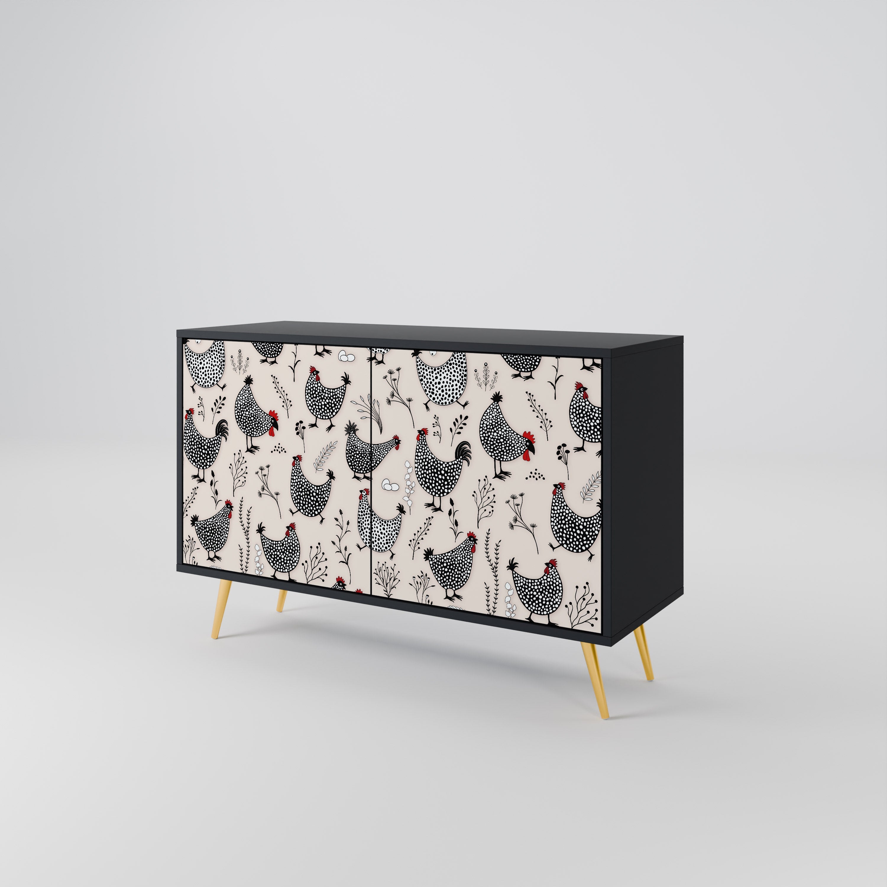 HAPPY HENS 2-Door Sideboard in Black Finish