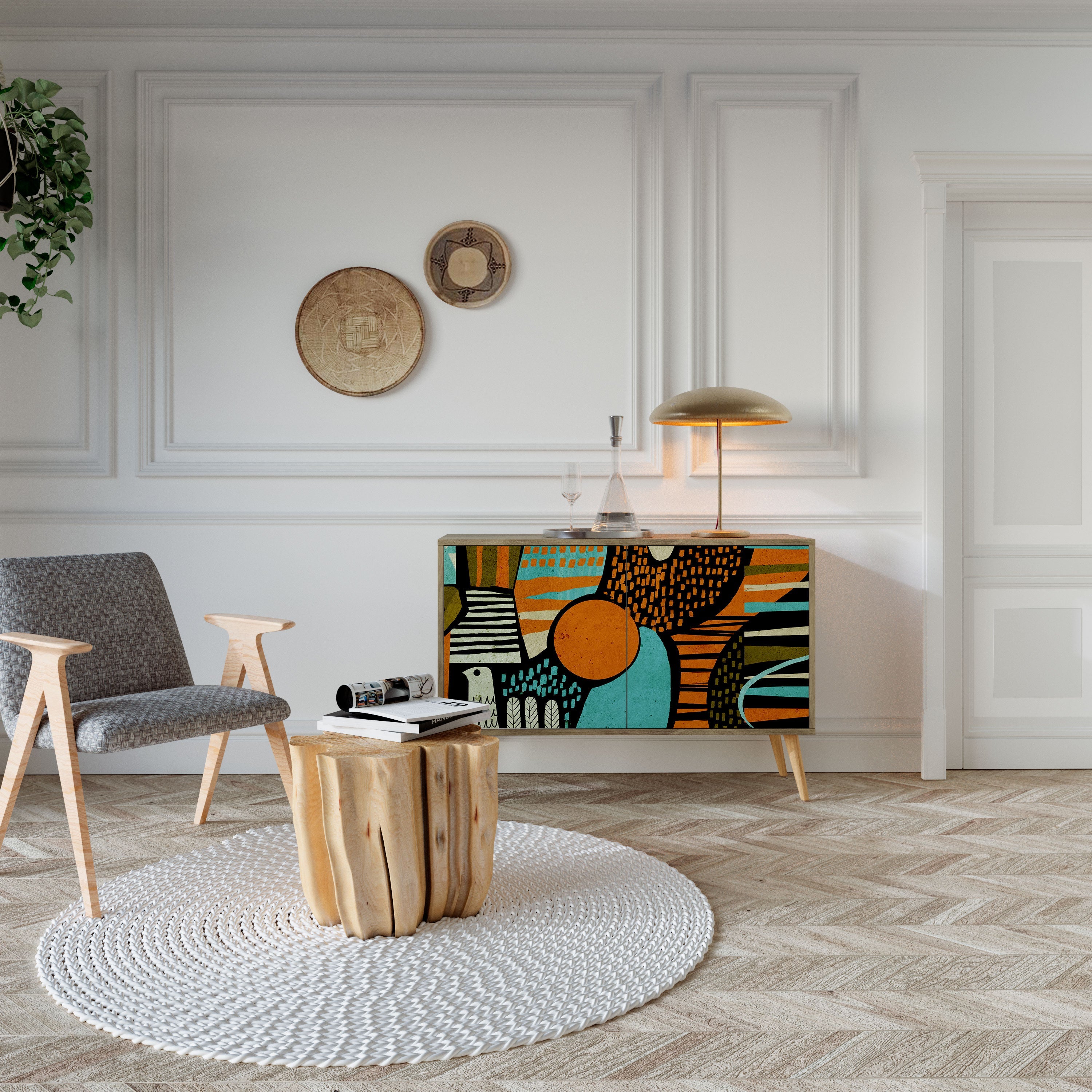 GEODE GLIMMER Aparador de 2 Portas em Efeito Carvalho