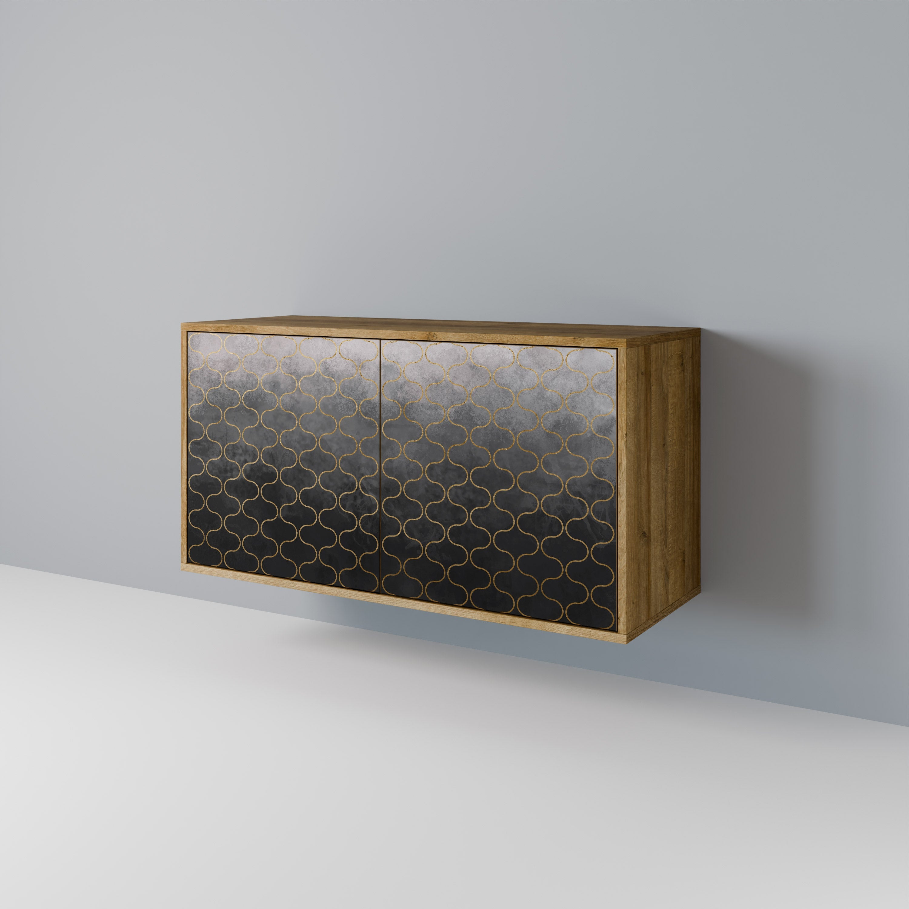 TESSELATED GRAYISH Aparador de 2 Portas em Efeito Carvalho