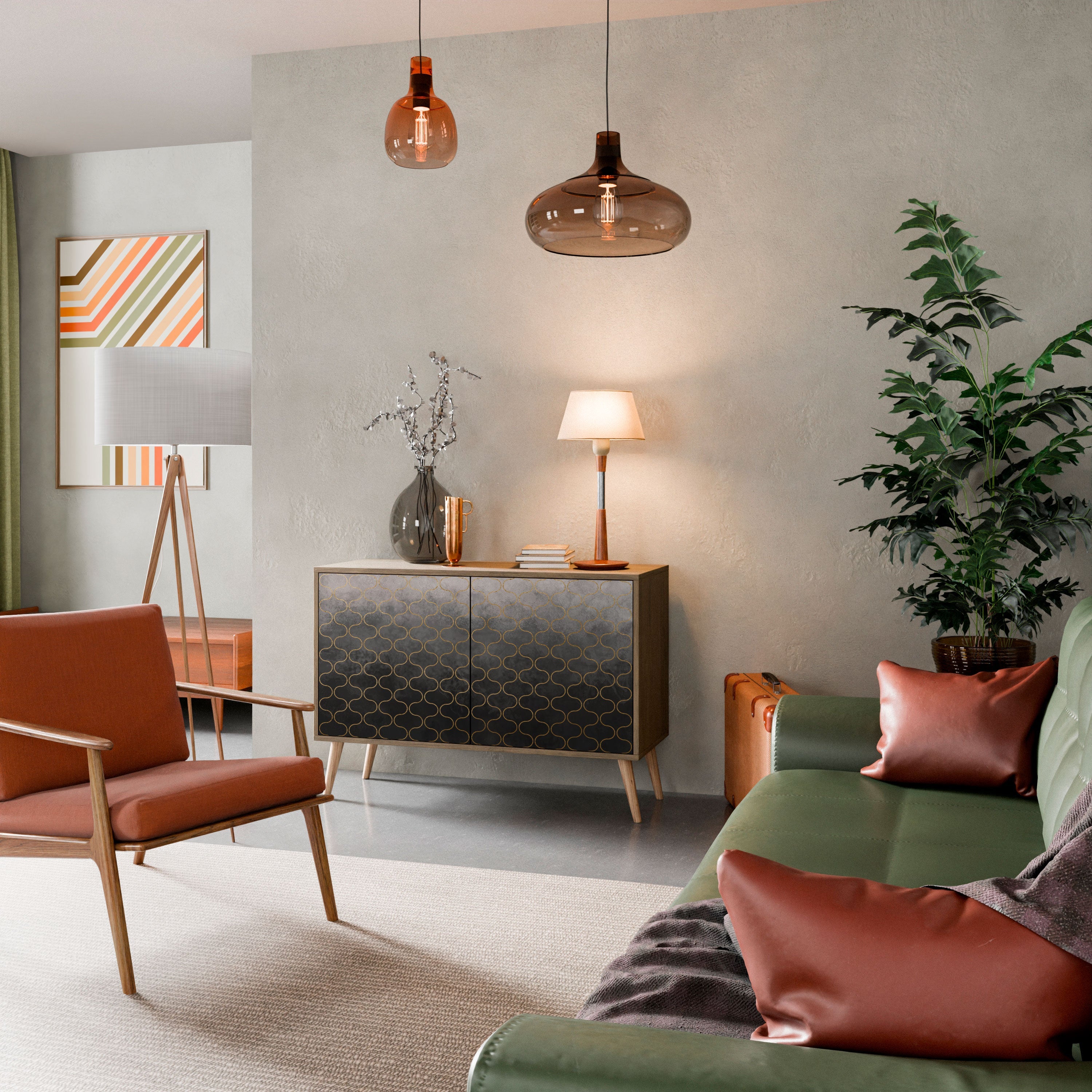 TESSELATED GRAYISH Aparador de 2 Portas em Efeito Carvalho