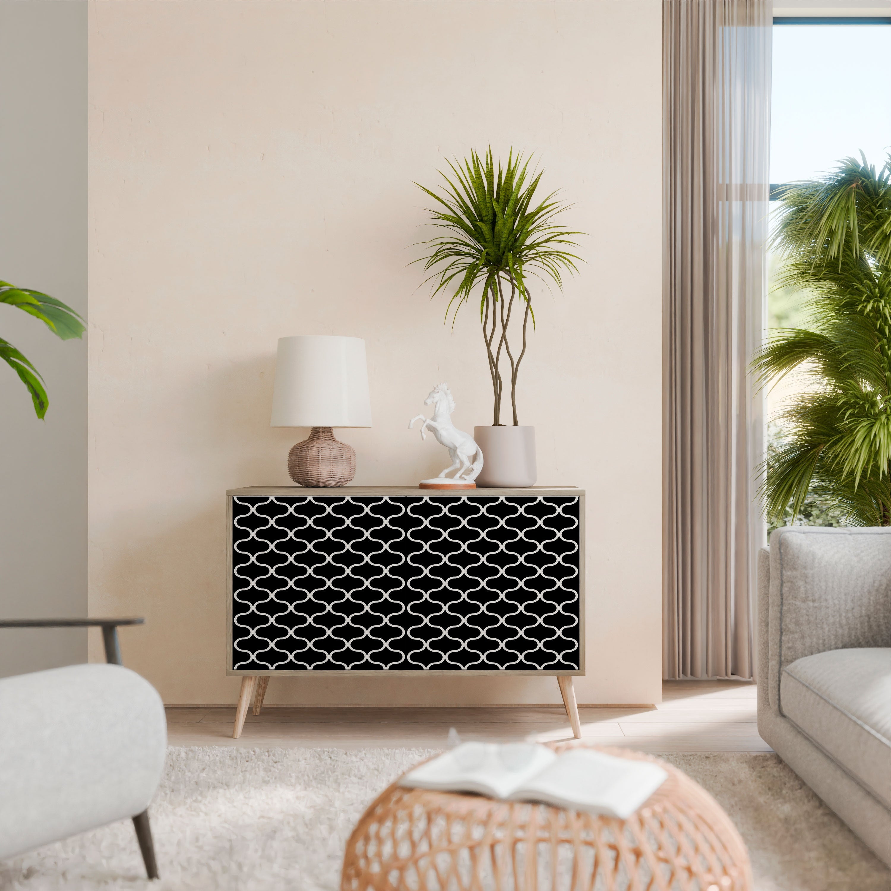 TESSELATED BLACKNESS Aparador de 2 Portas em Efeito Carvalho