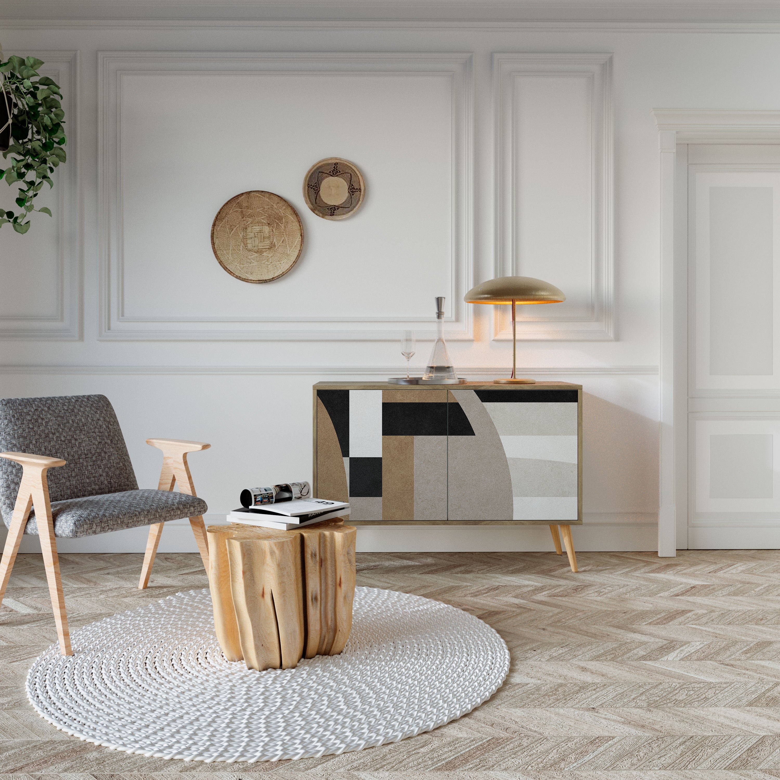 DELICATE MEMENTO Aparador de 2 Portas em Efeito Carvalho