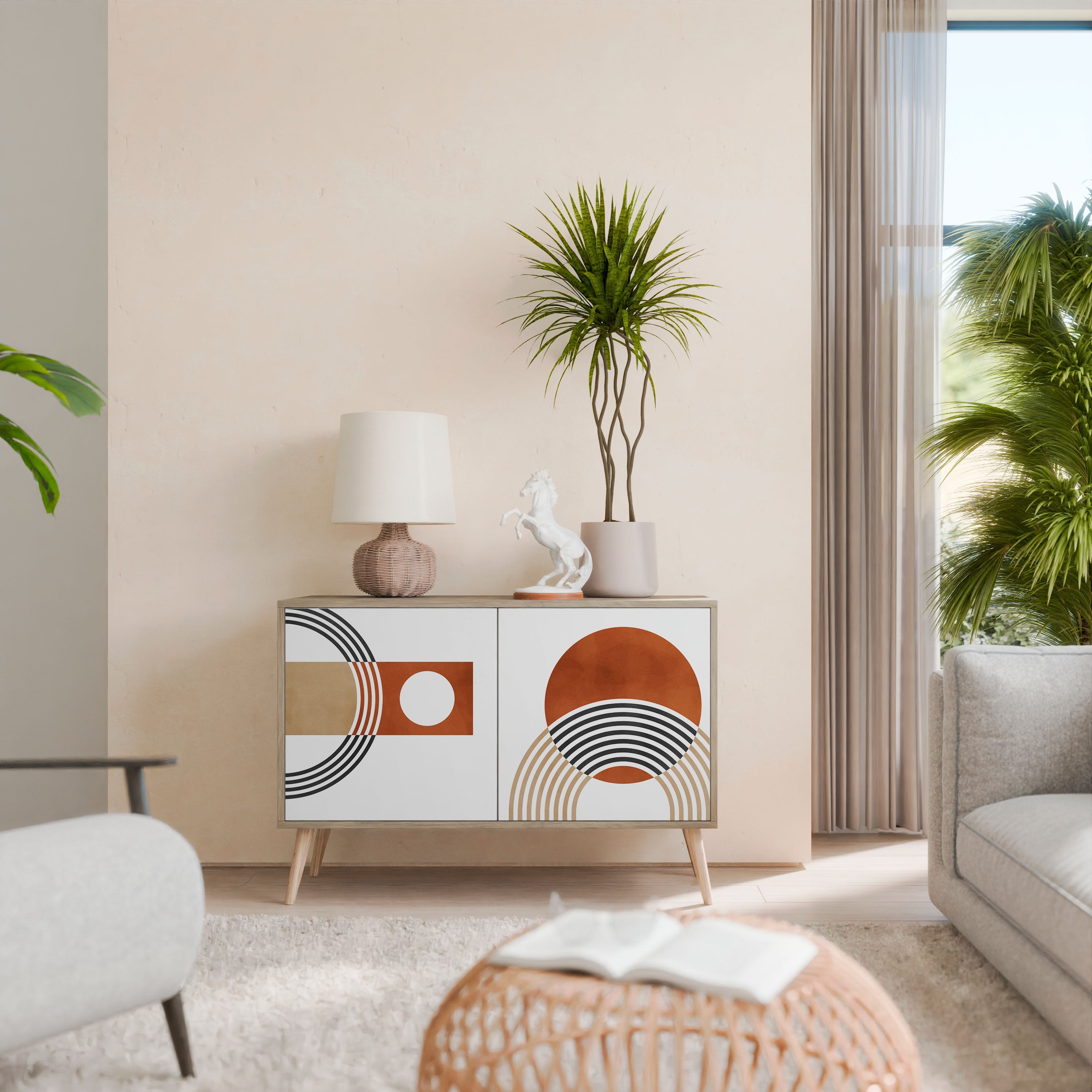 CIRCLE RHYTM Aparador de 2 Portas em Efeito Carvalho