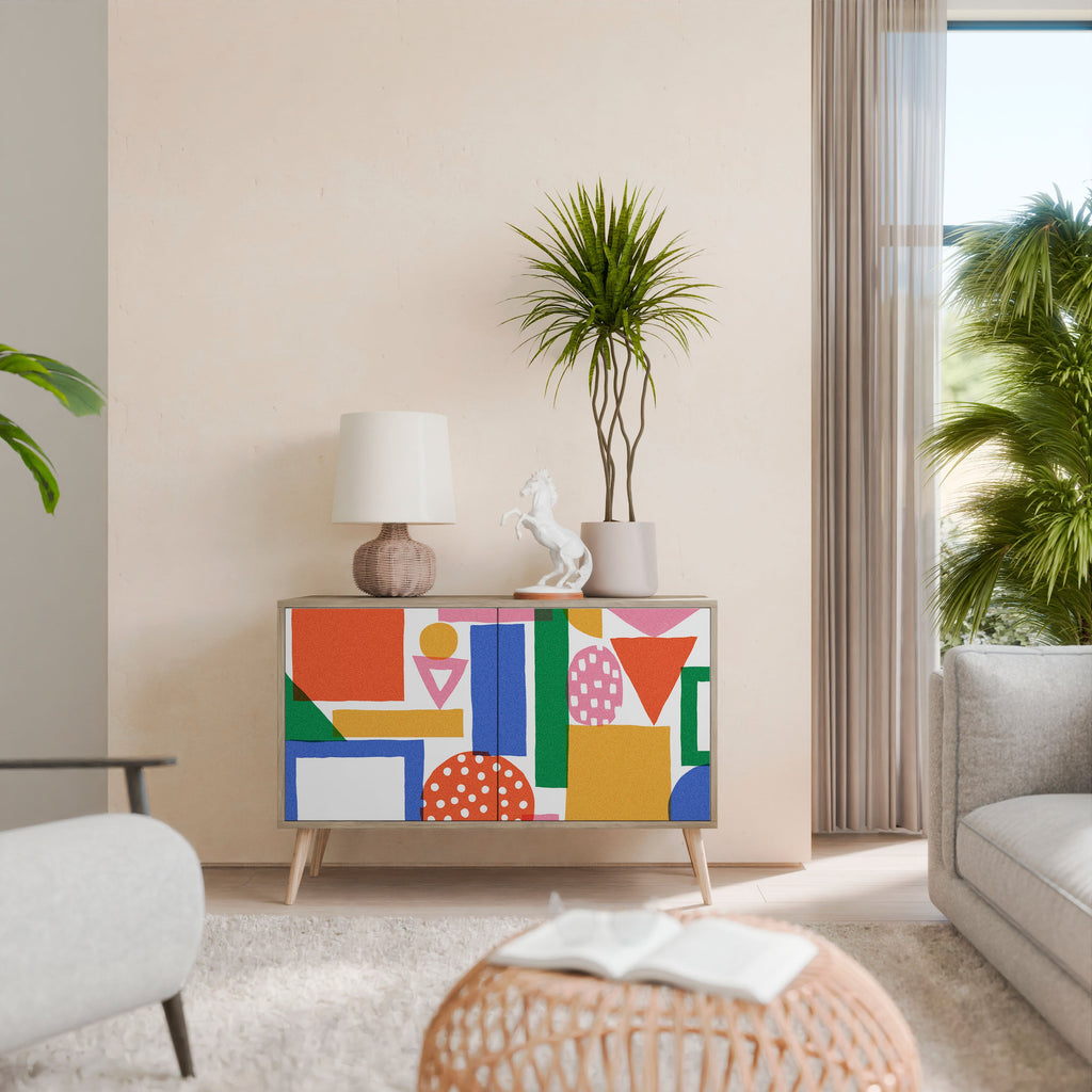 GEOMETRIC GLIMMER Aparador de 2 Portas em Efeito Carvalho