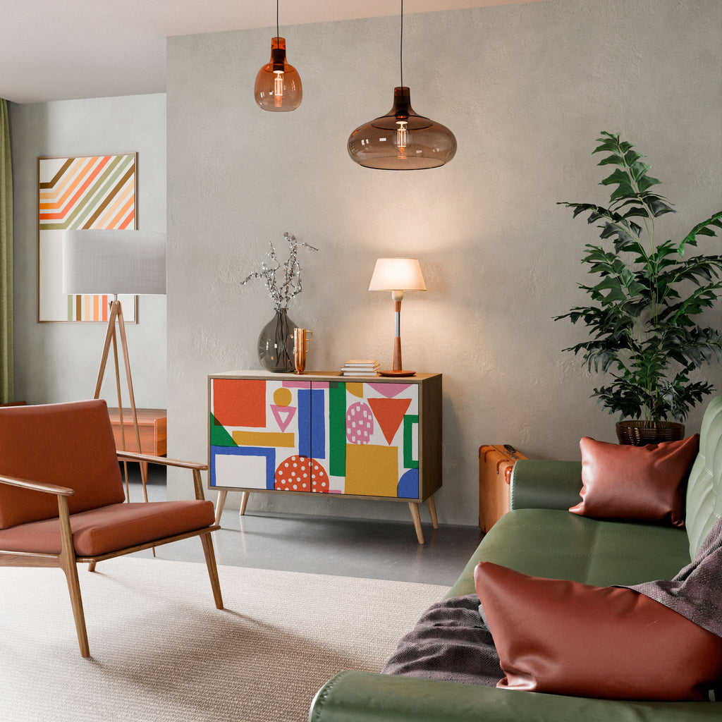 GEOMETRIC GLIMMER Aparador de 2 Portas em Efeito Carvalho