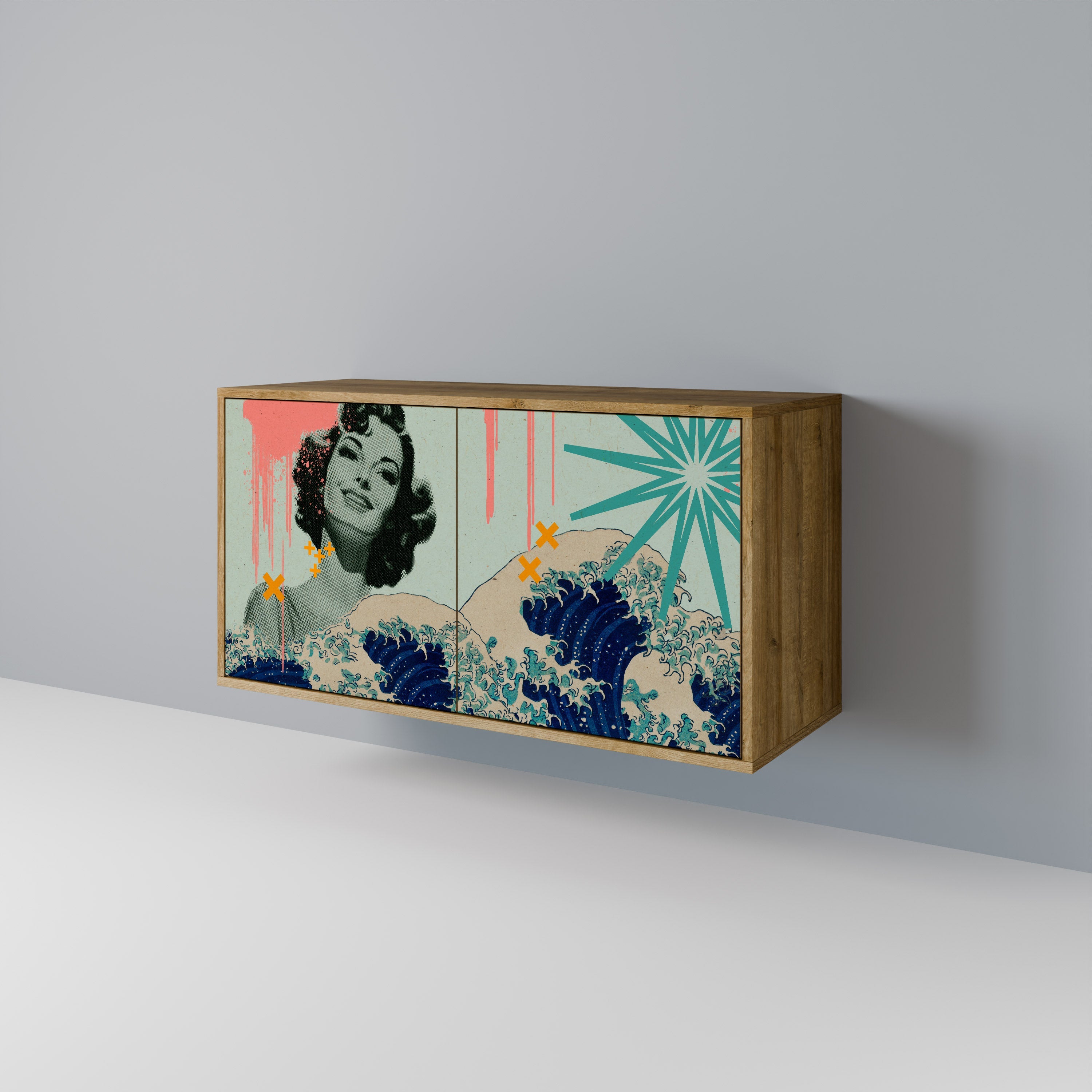 KANAGAWA BEAUTY Aparador de 2 Portas em Efeito Carvalho