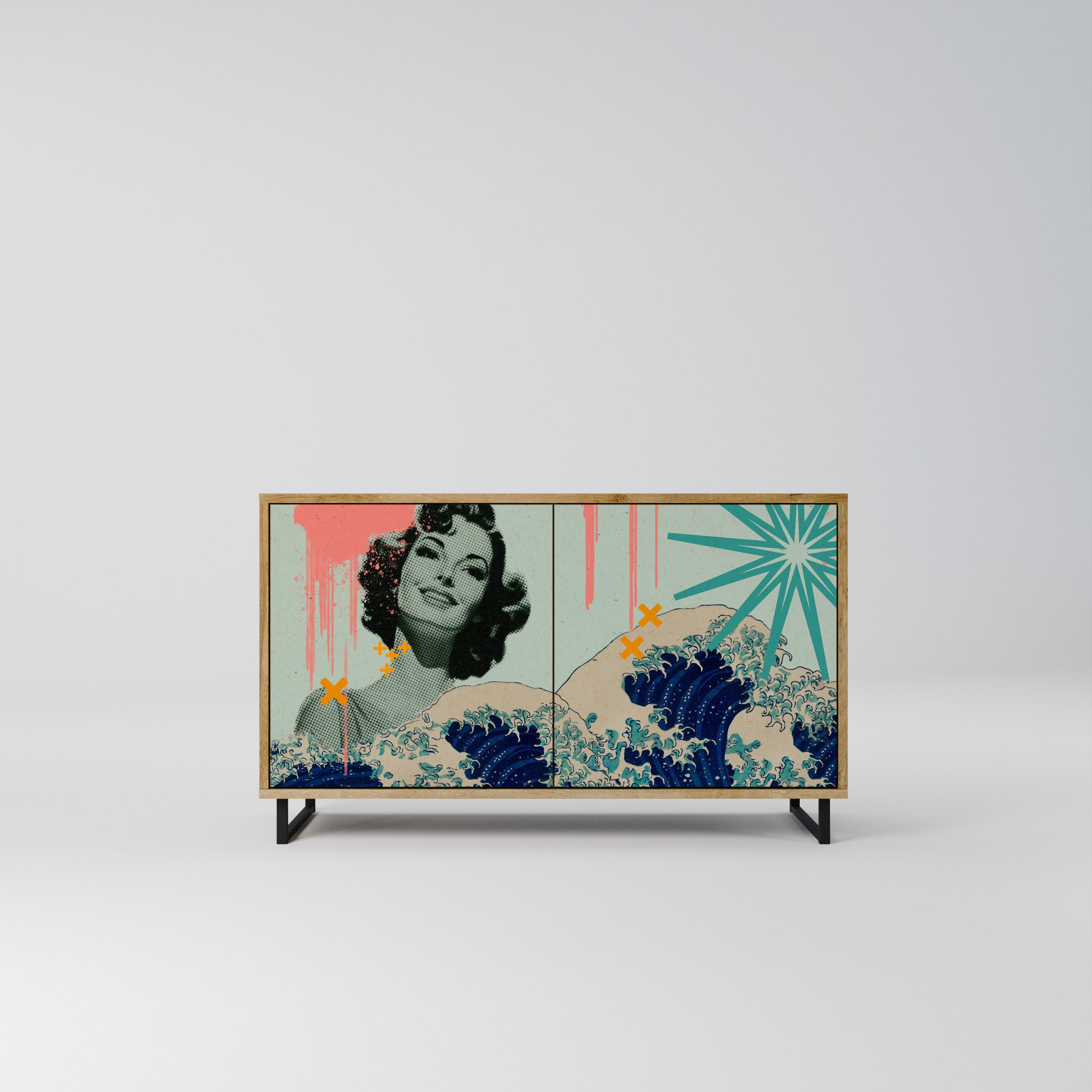 KANAGAWA BEAUTY Aparador de 2 Portas em Efeito Carvalho