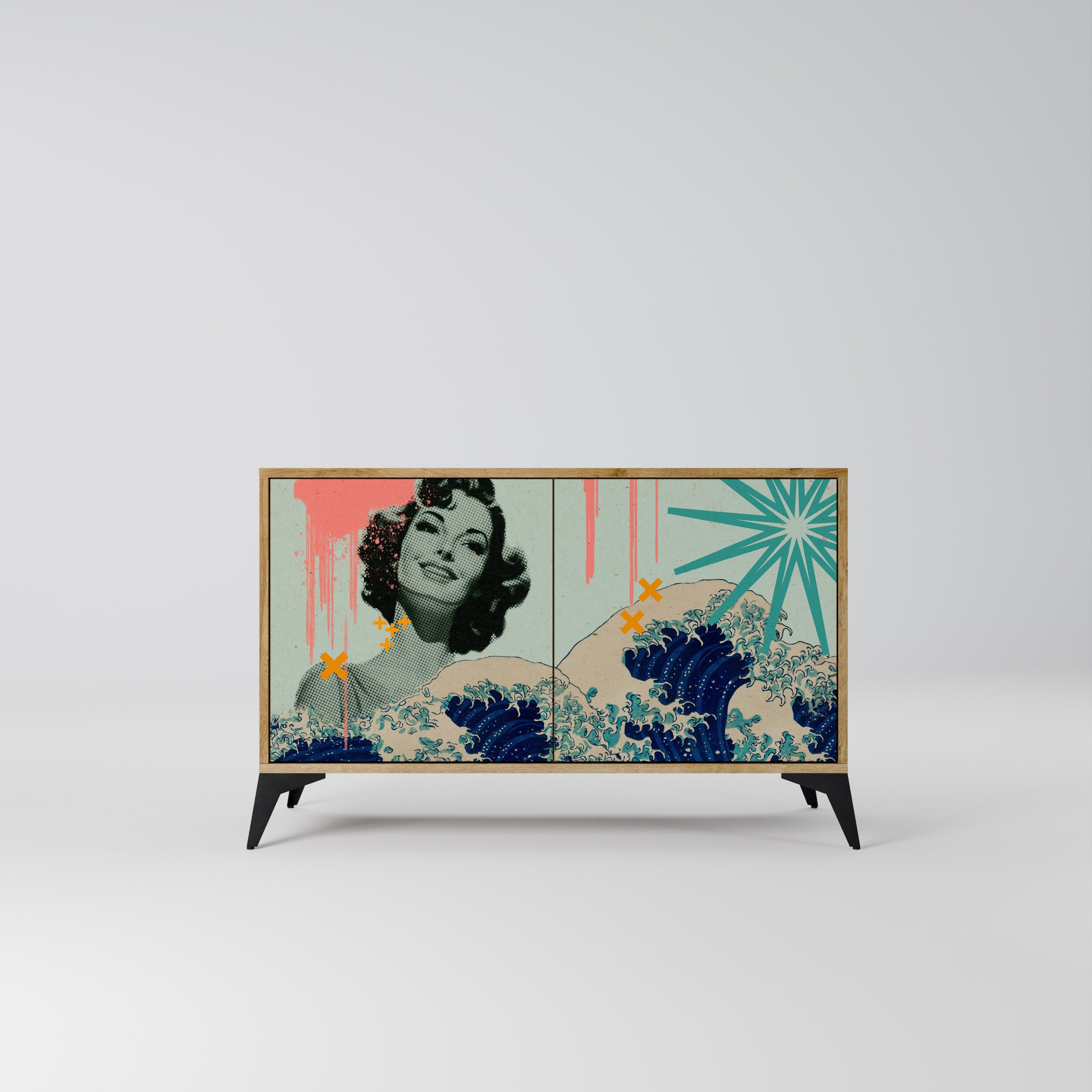 KANAGAWA BEAUTY Aparador de 2 Portas em Efeito Carvalho