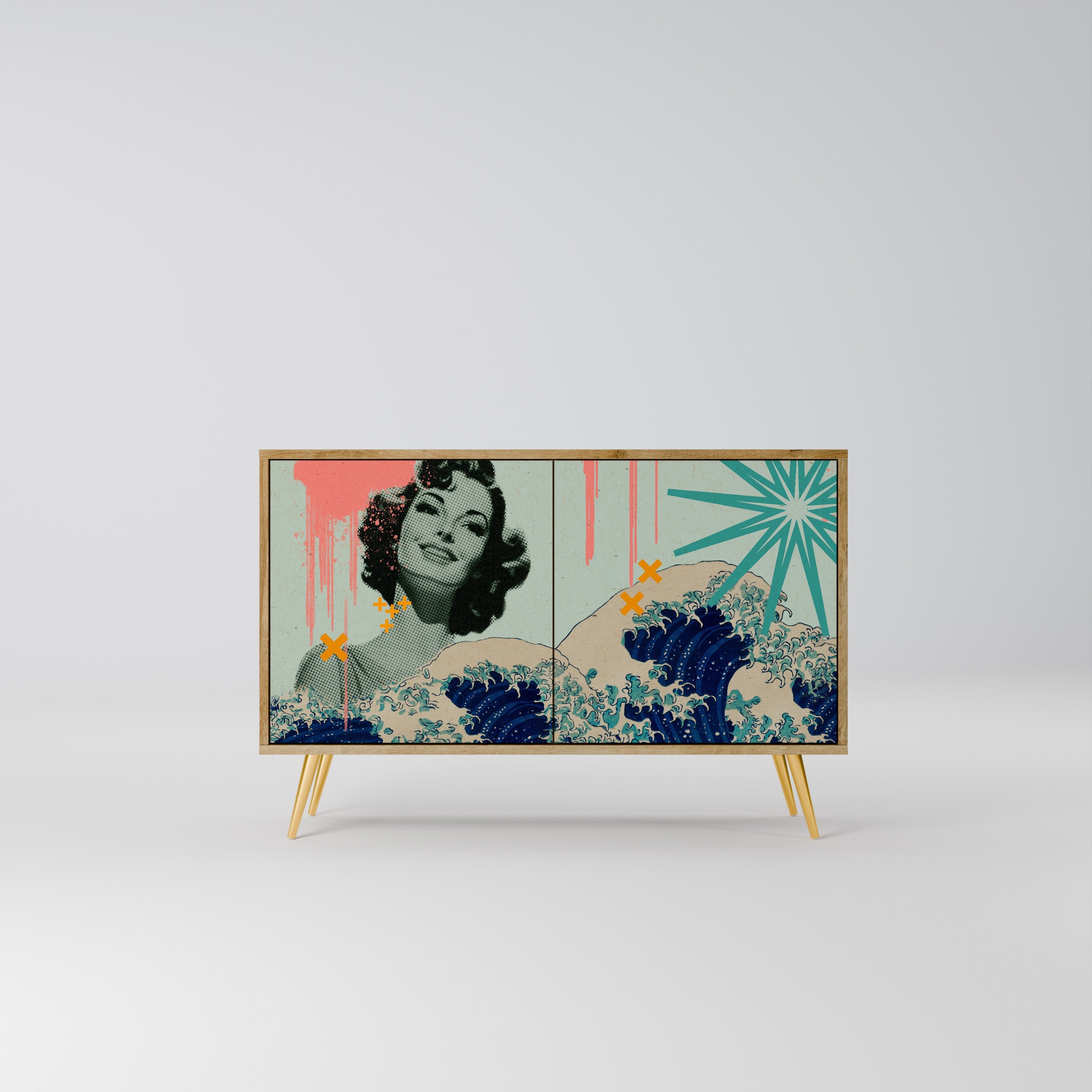 KANAGAWA BEAUTY Aparador de 2 Portas em Efeito Carvalho