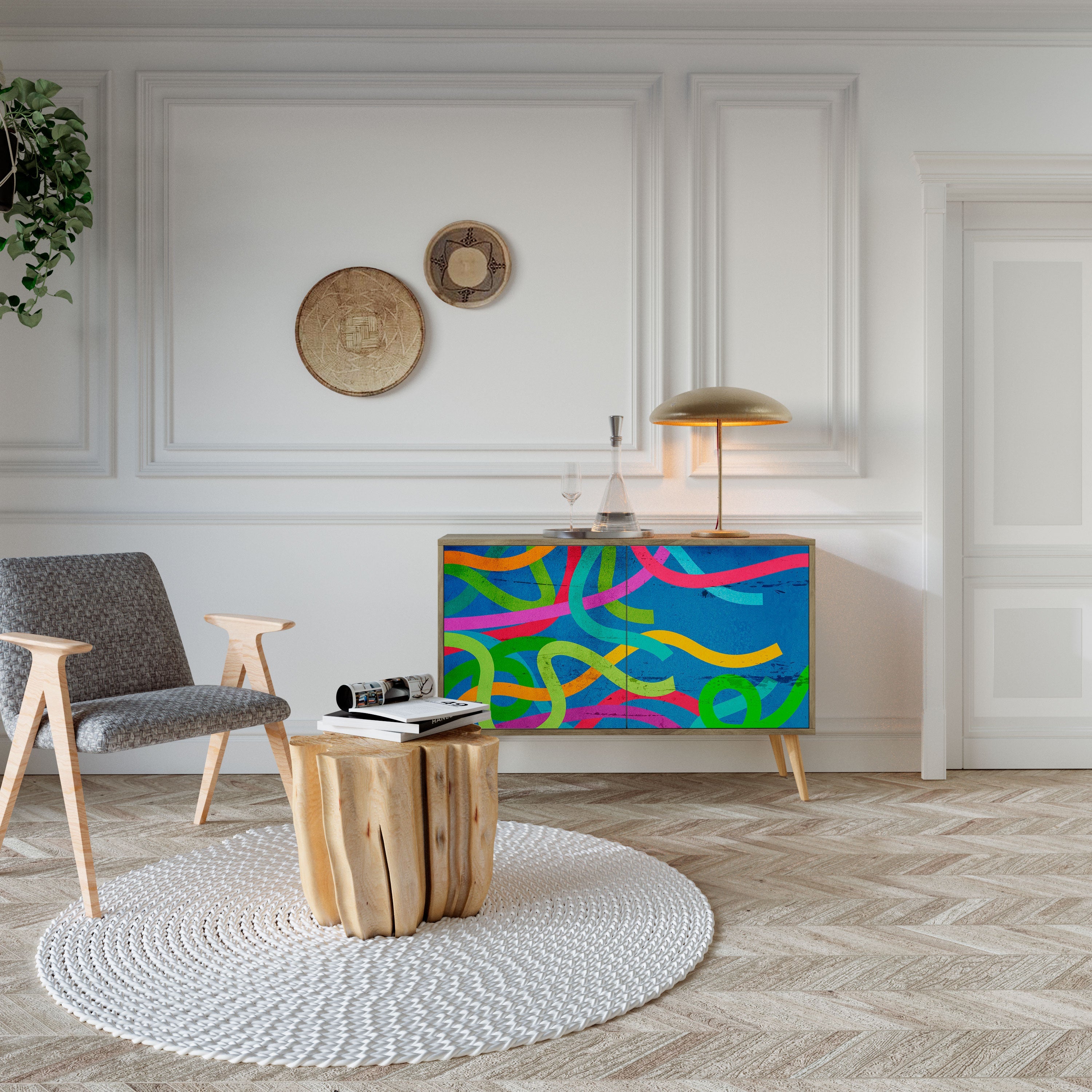 STREAMER TANGLE Aparador de 2 Portas em Efeito Carvalho