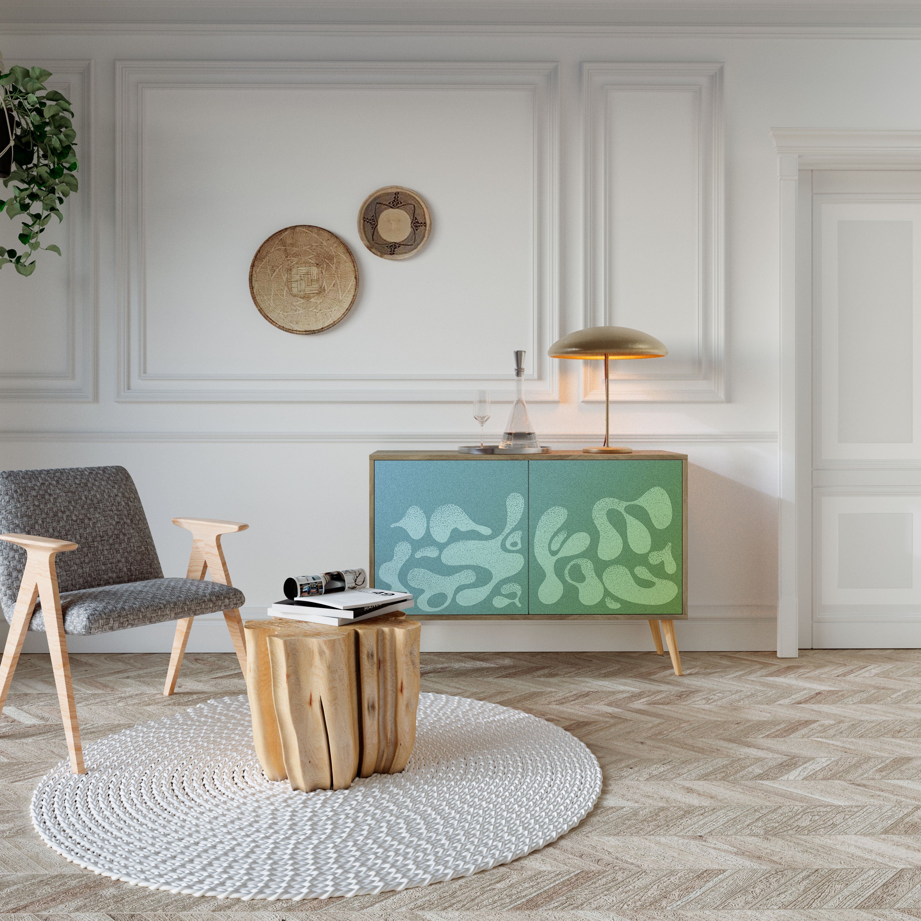 IRREGULAR BLUE Aparador de 2 Portas em Efeito Carvalho