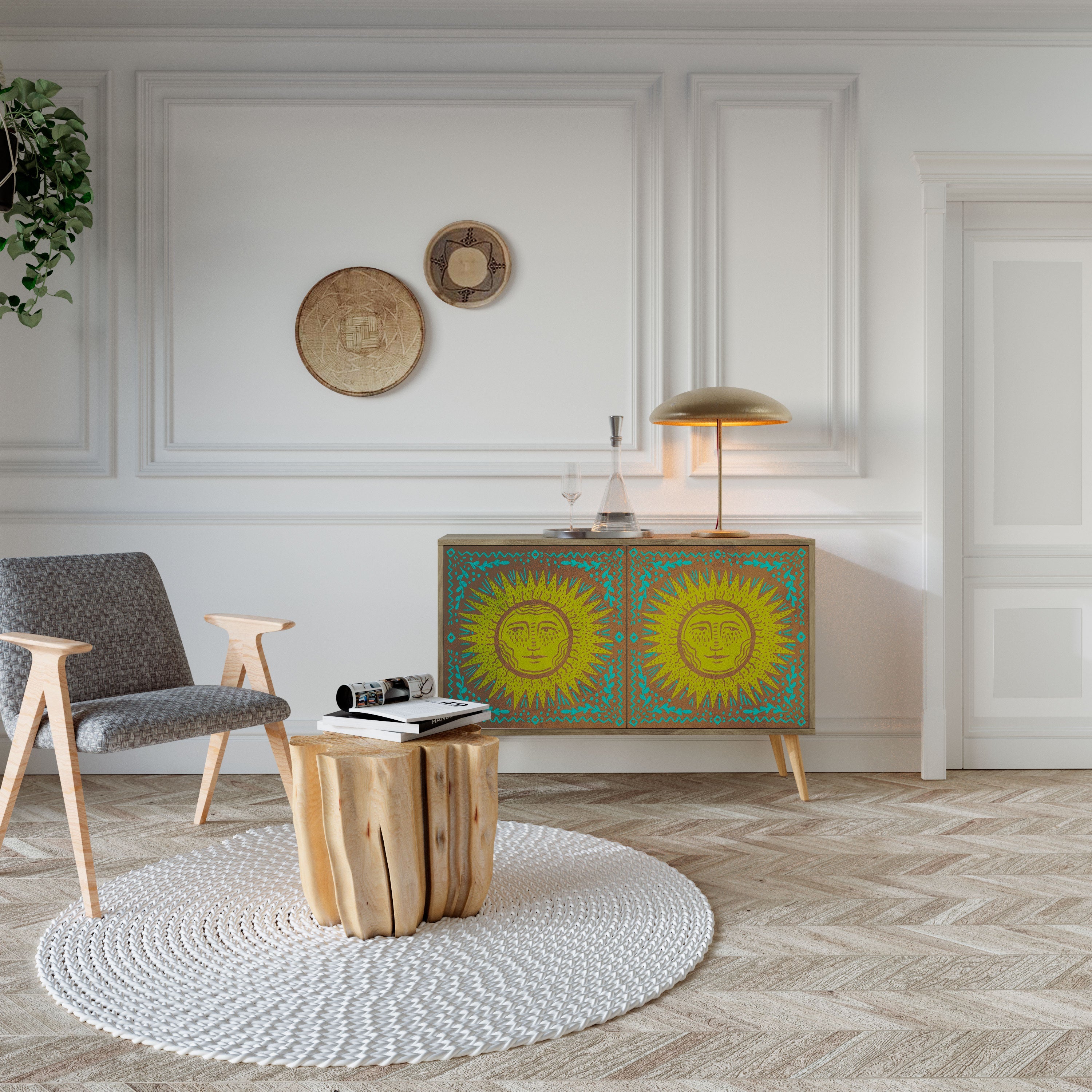 SUNSHINE EULOGY Aparador de 2 Portas em Efeito Carvalho