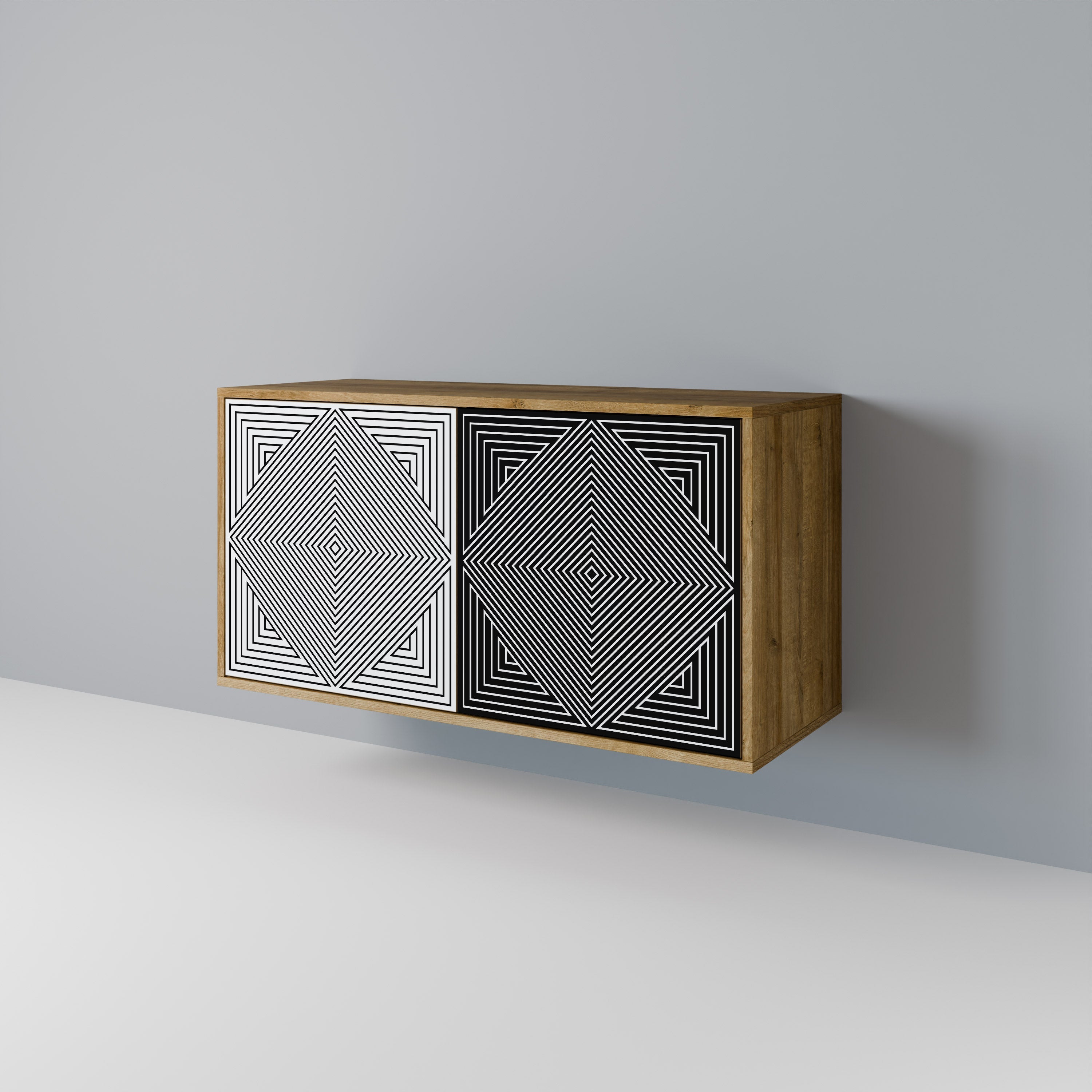 POLYGON ILLUSION Aparador de 2 Portas em Efeito Carvalho