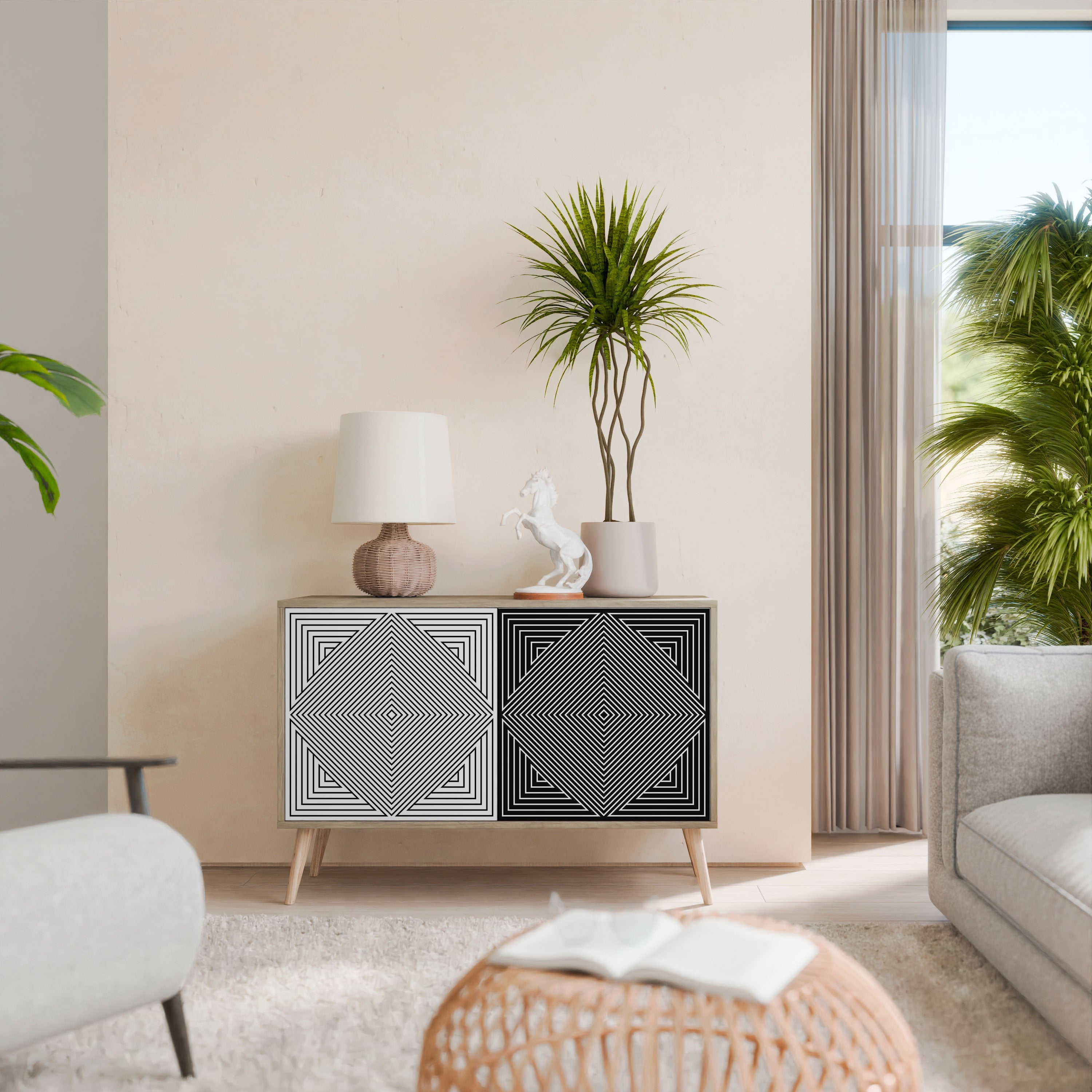 POLYGON ILLUSION Aparador de 2 Portas em Efeito Carvalho