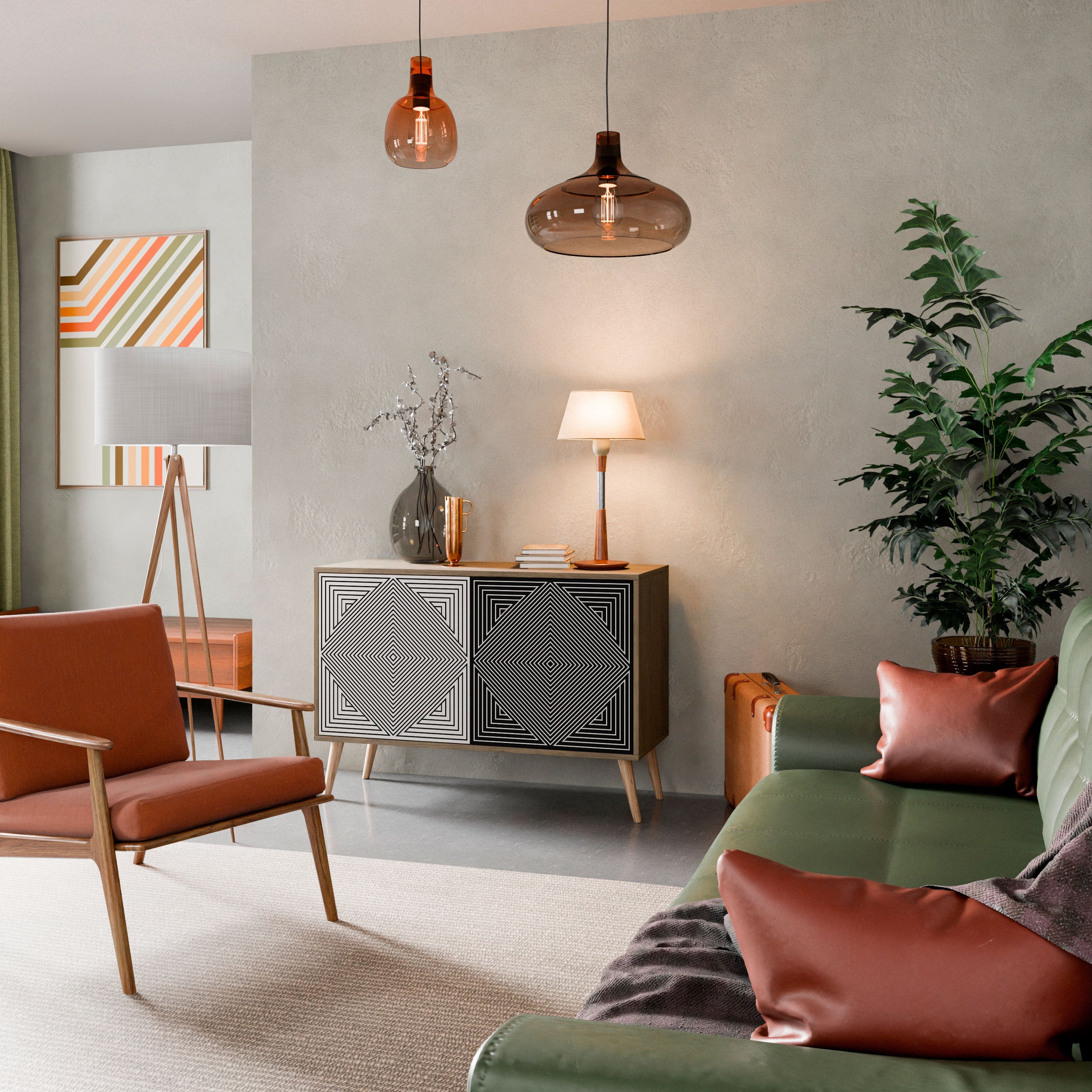 POLYGON ILLUSION Aparador de 2 Portas em Efeito Carvalho