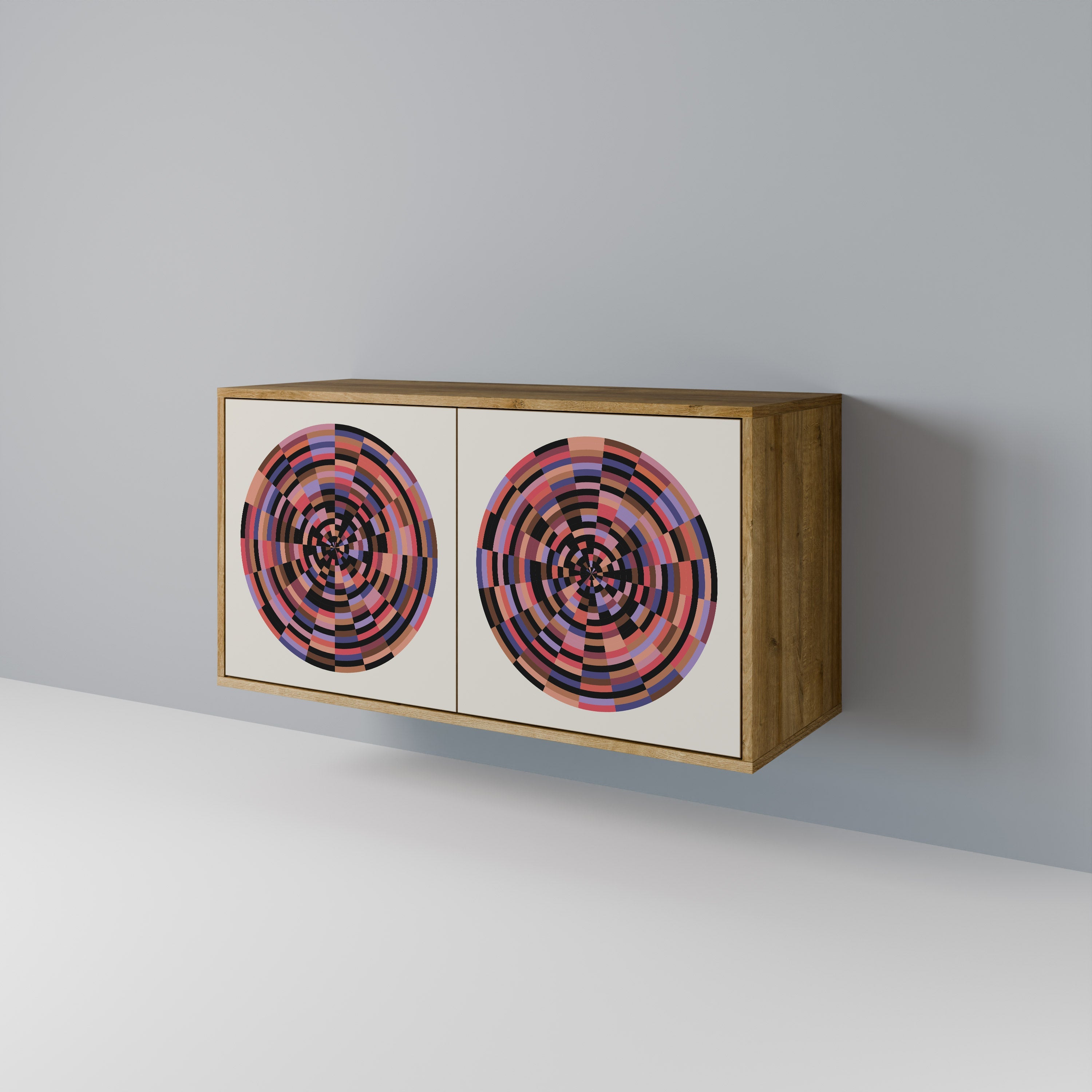 BROWN CIRCLES Aparador de 2 Portas em Efeito Carvalho