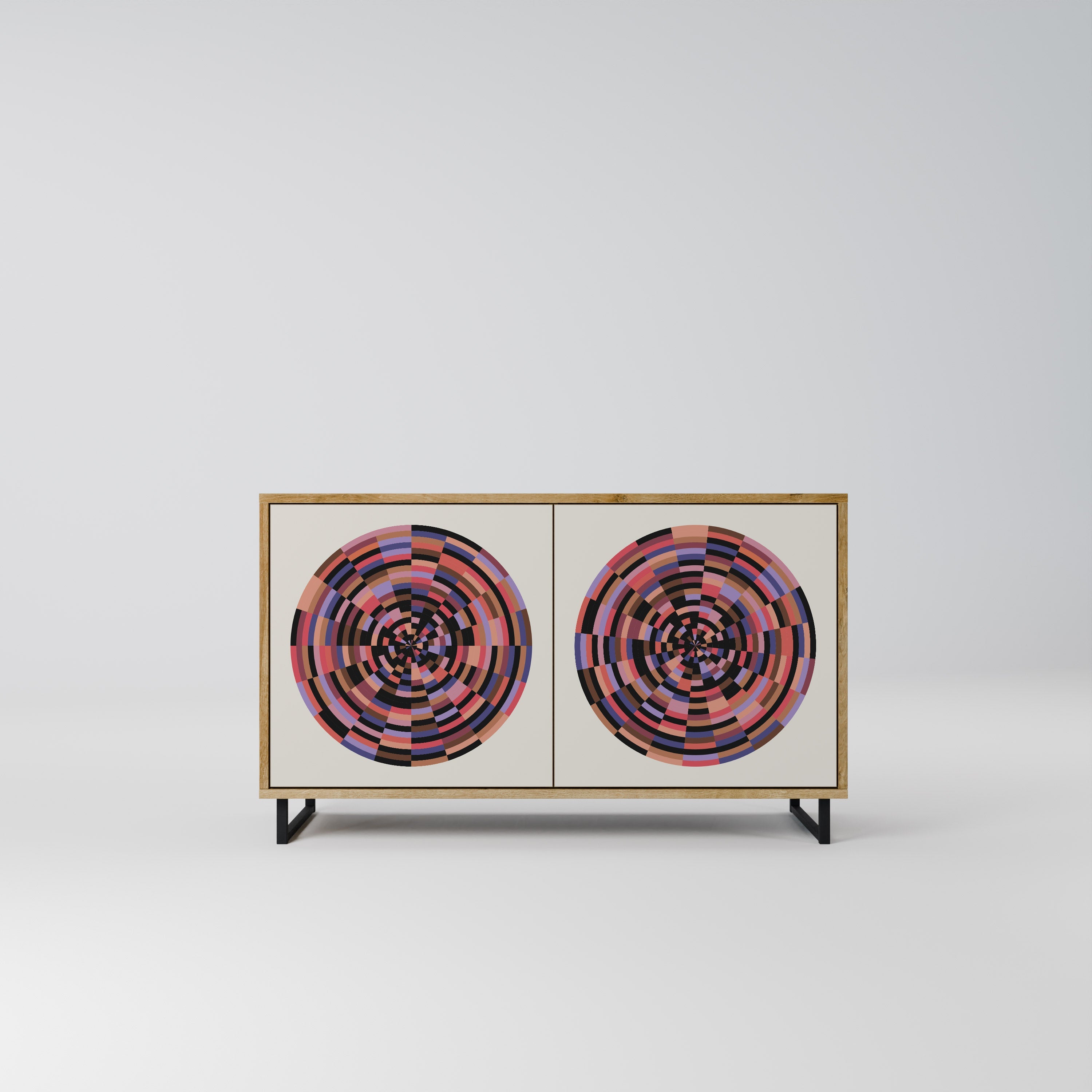 BROWN CIRCLES Aparador de 2 Portas em Efeito Carvalho