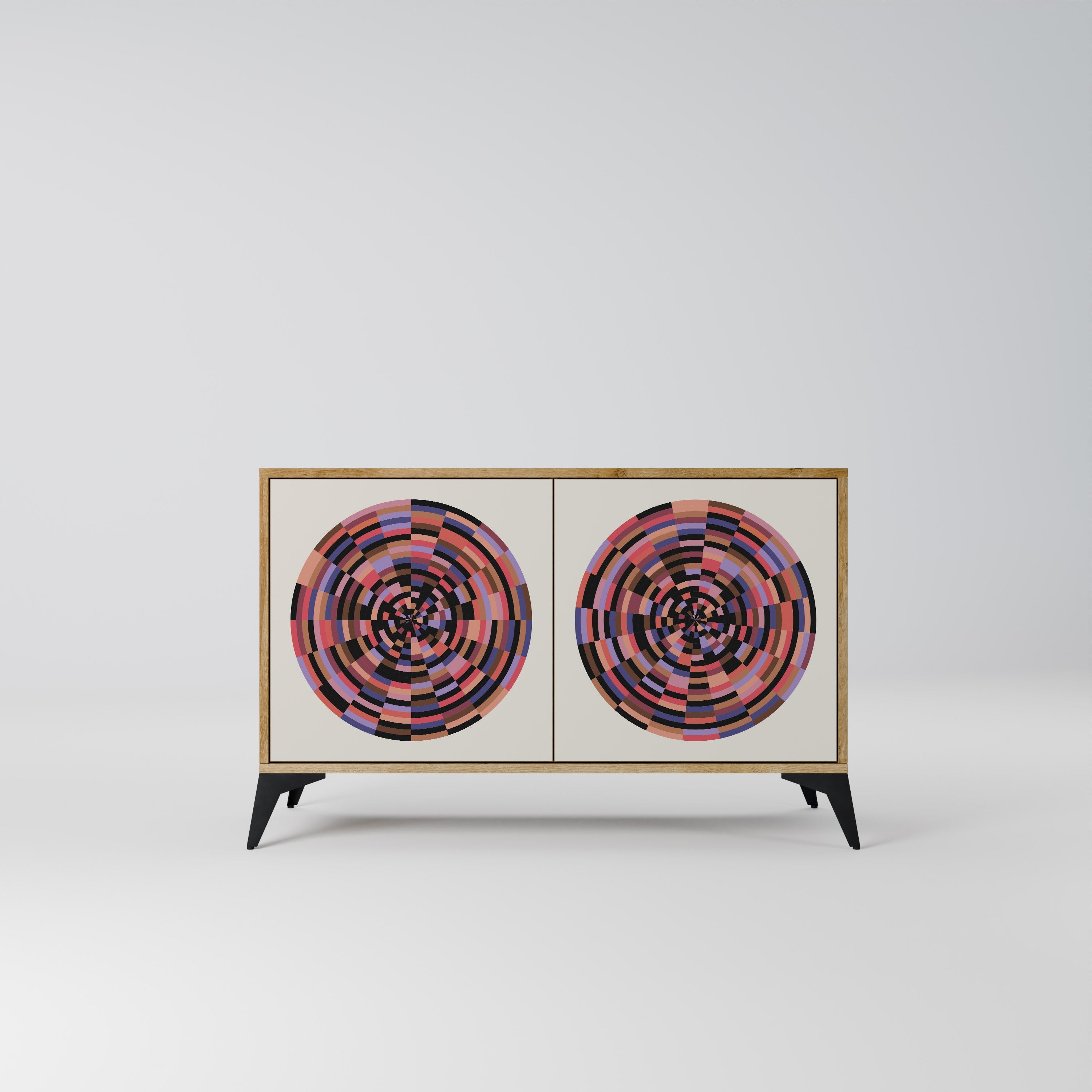 BROWN CIRCLES Aparador de 2 Portas em Efeito Carvalho