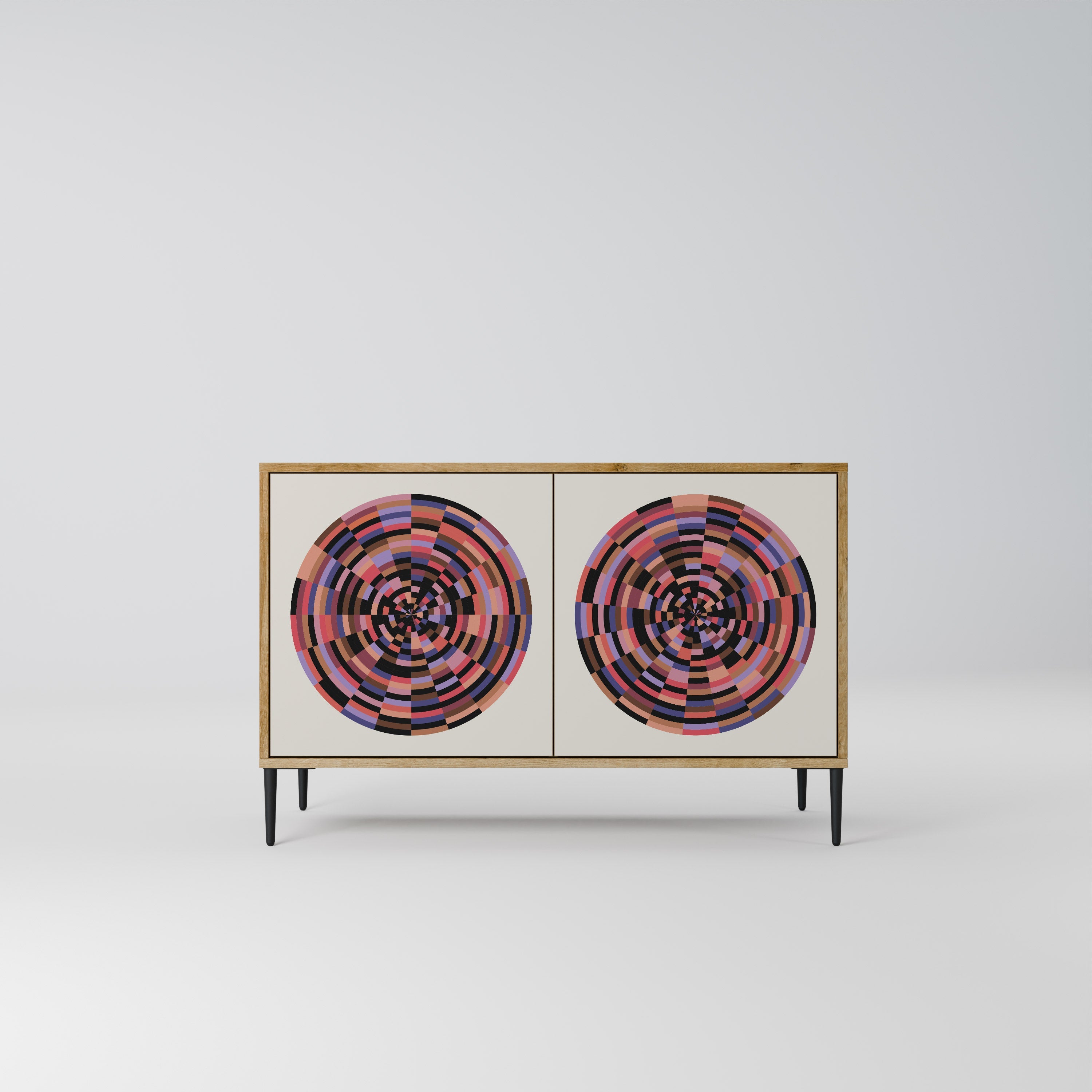 BROWN CIRCLES Aparador de 2 Portas em Efeito Carvalho