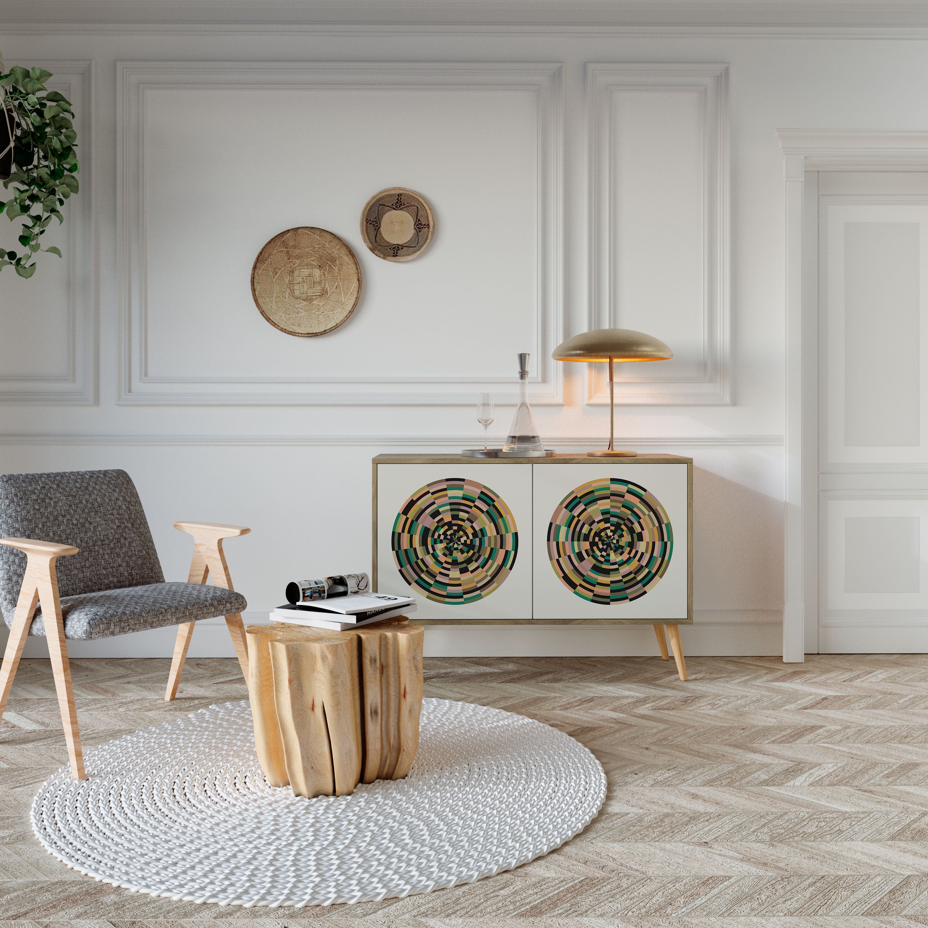 GREEN CIRCLES Aparador de 2 Portas em Efeito Carvalho