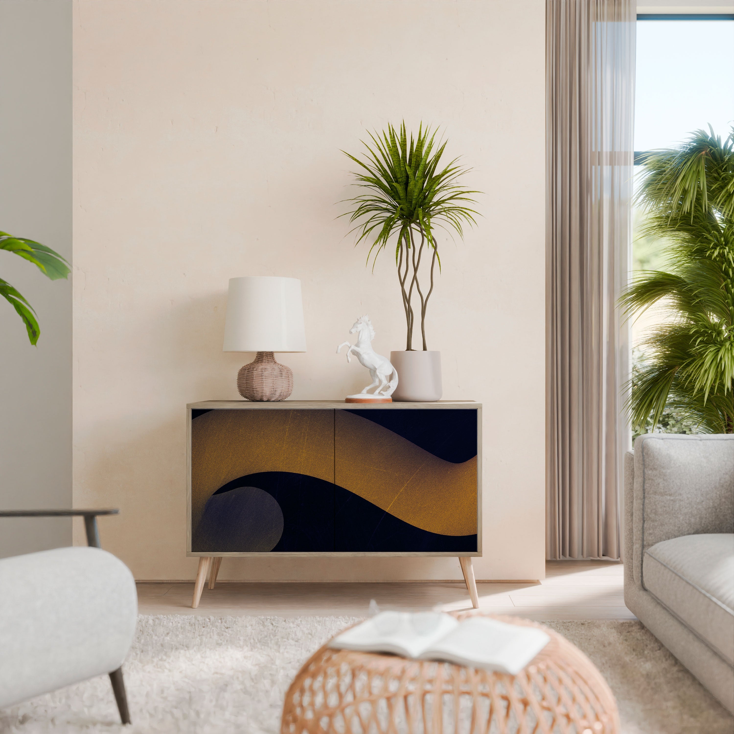 HOLLOW TIME Aparador de 2 Portas em Efeito Carvalho