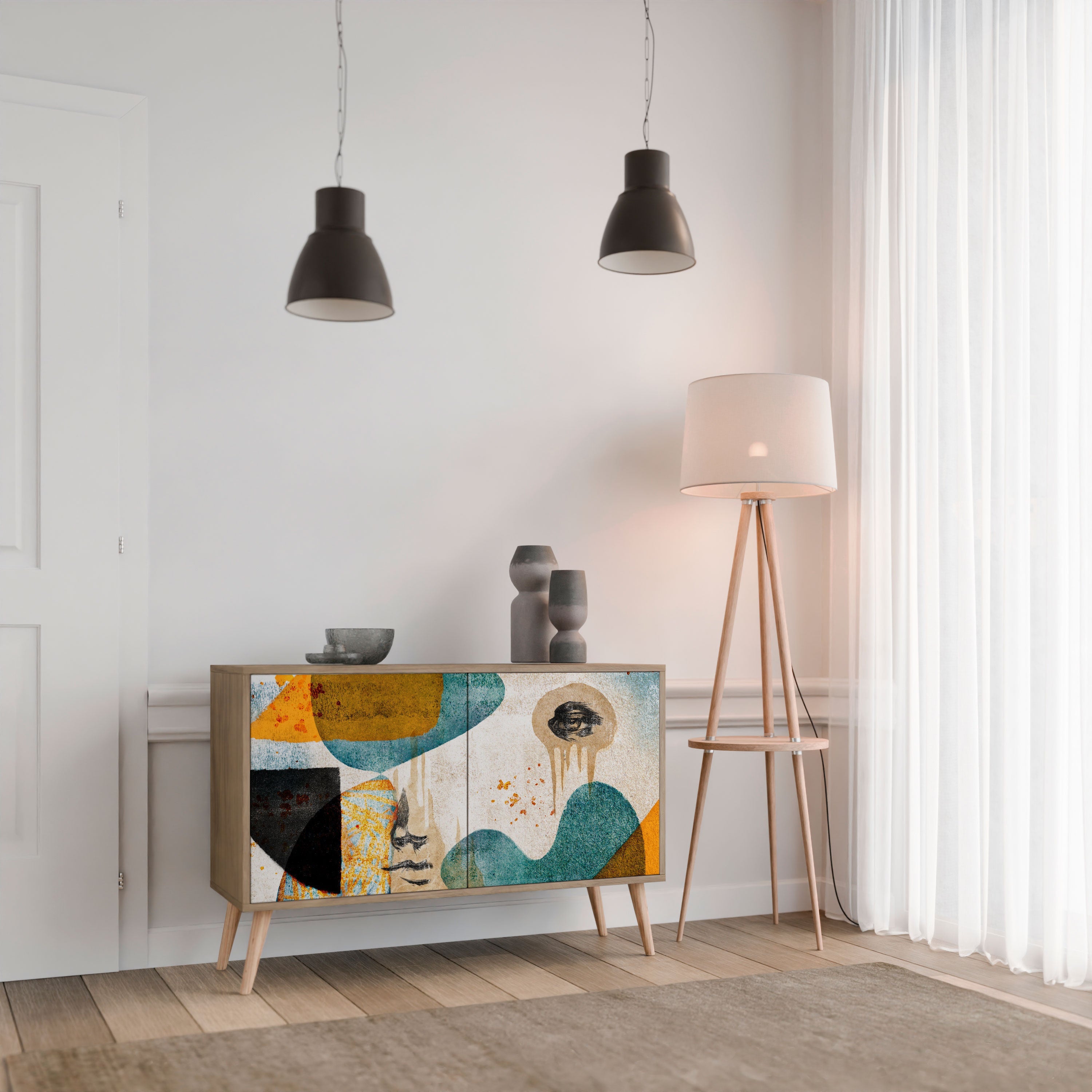 ABSTRACT FACES Aparador de 2 Portas em Efeito Carvalho