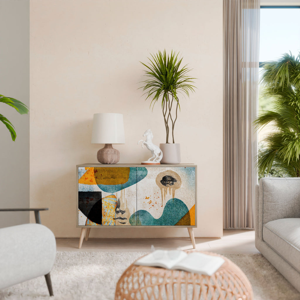 ABSTRACT FACES Aparador de 2 Portas em Efeito Carvalho