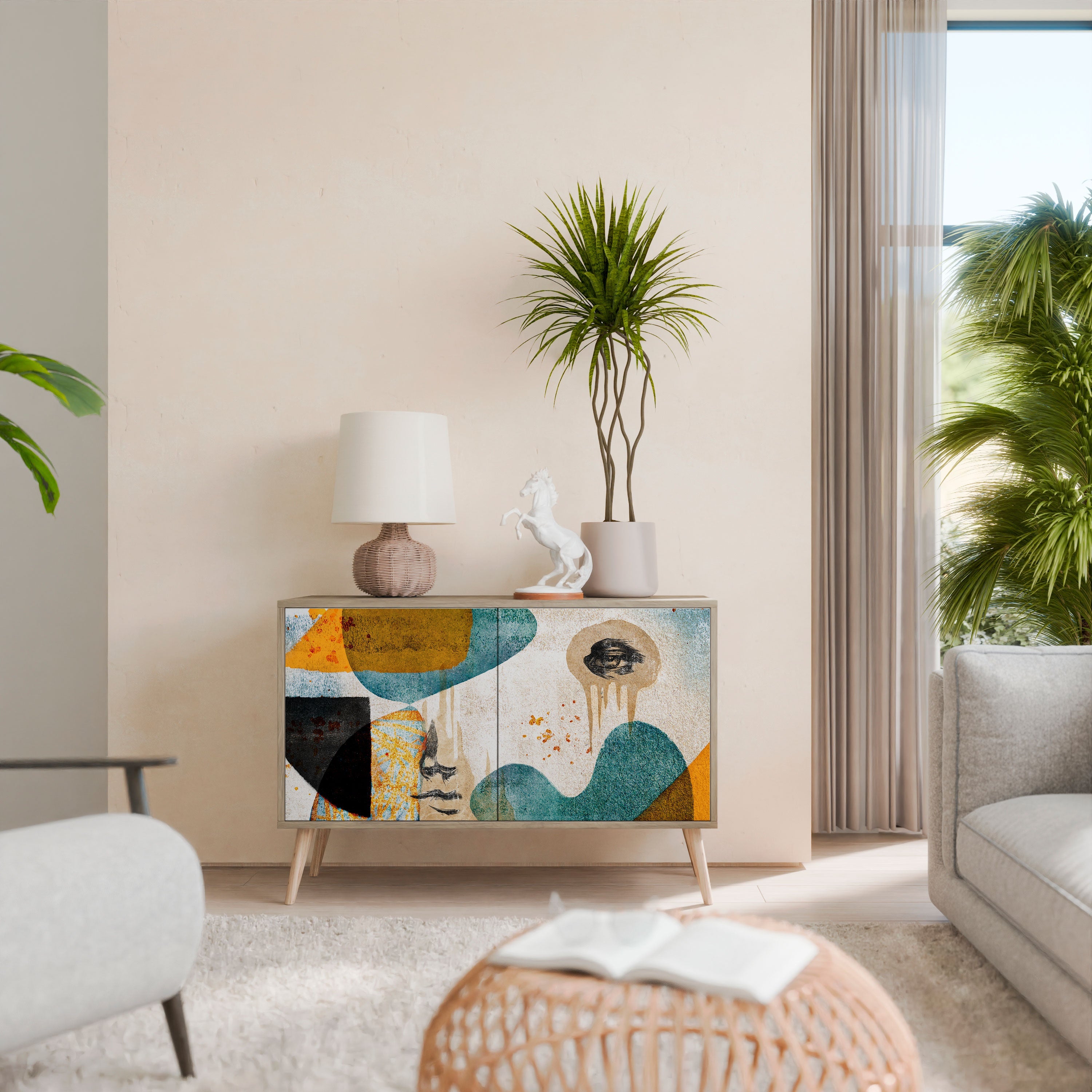 ABSTRACT FACES Aparador de 2 Portas em Efeito Carvalho