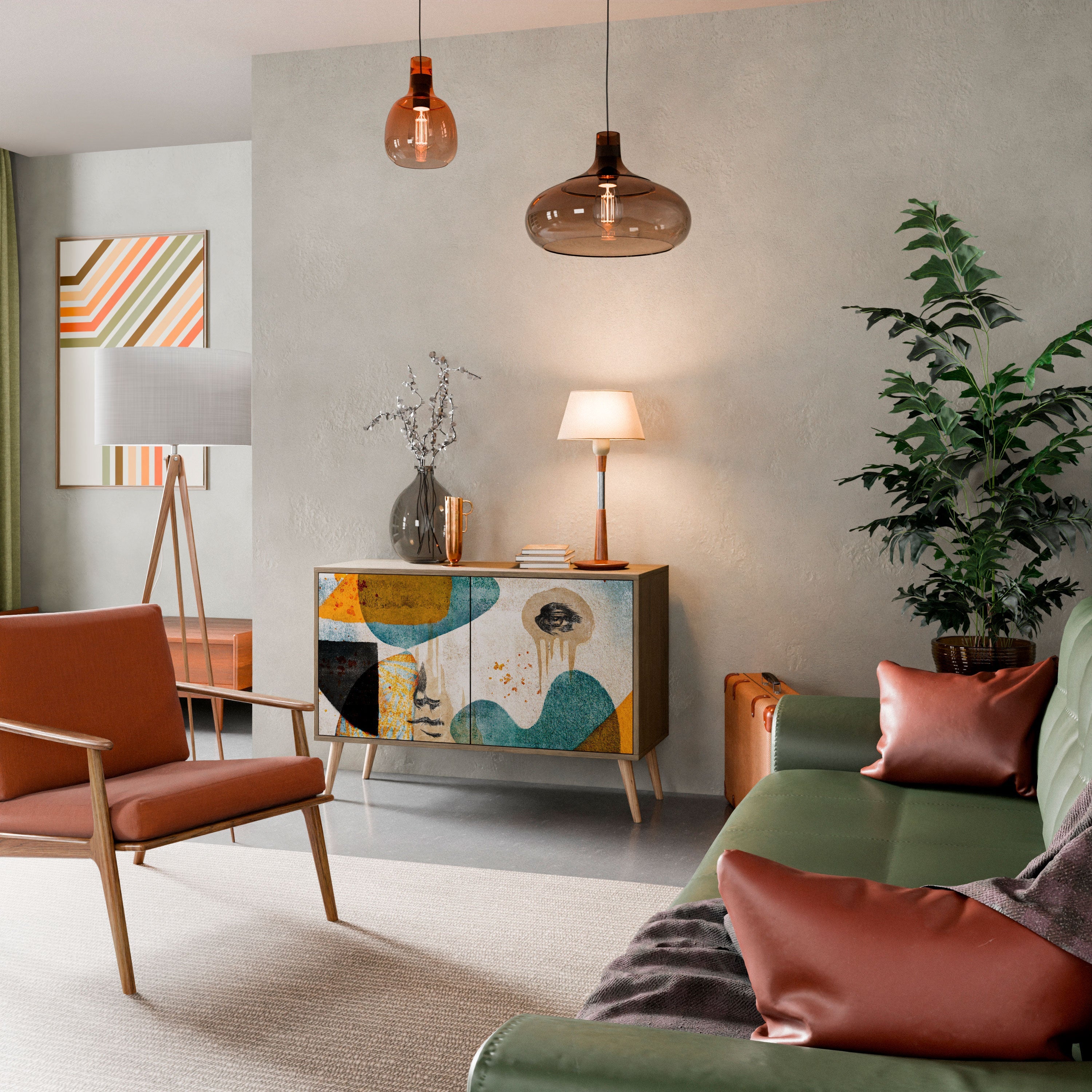 ABSTRACT FACES Aparador de 2 Portas em Efeito Carvalho