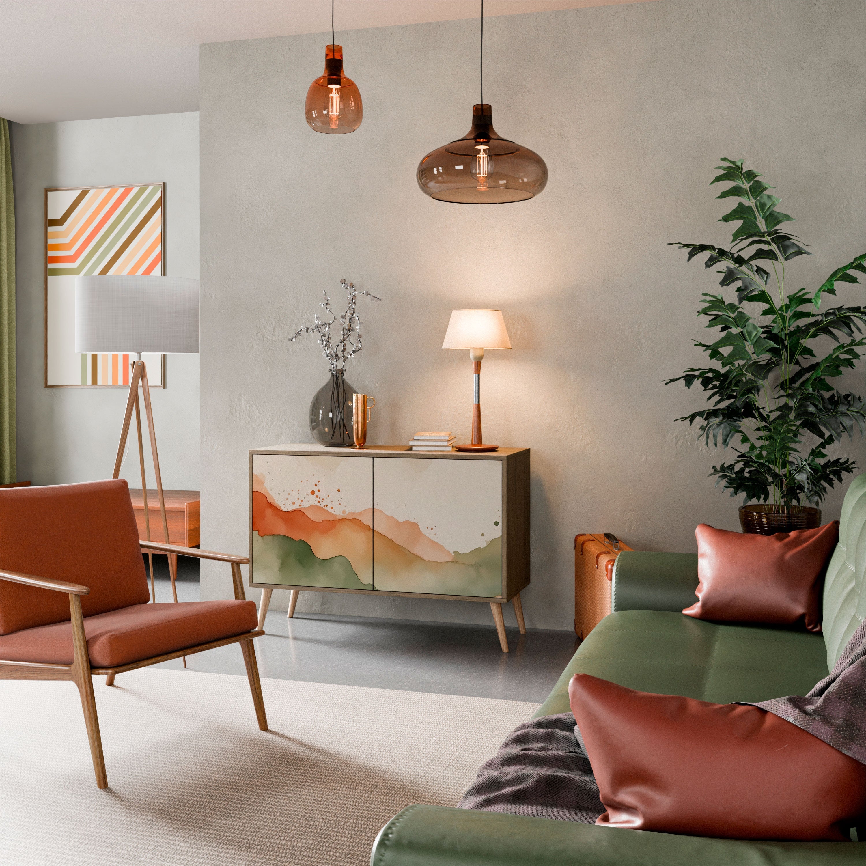 WATERCOLOUR PEAKS Aparador de 2 Portas em Efeito Carvalho