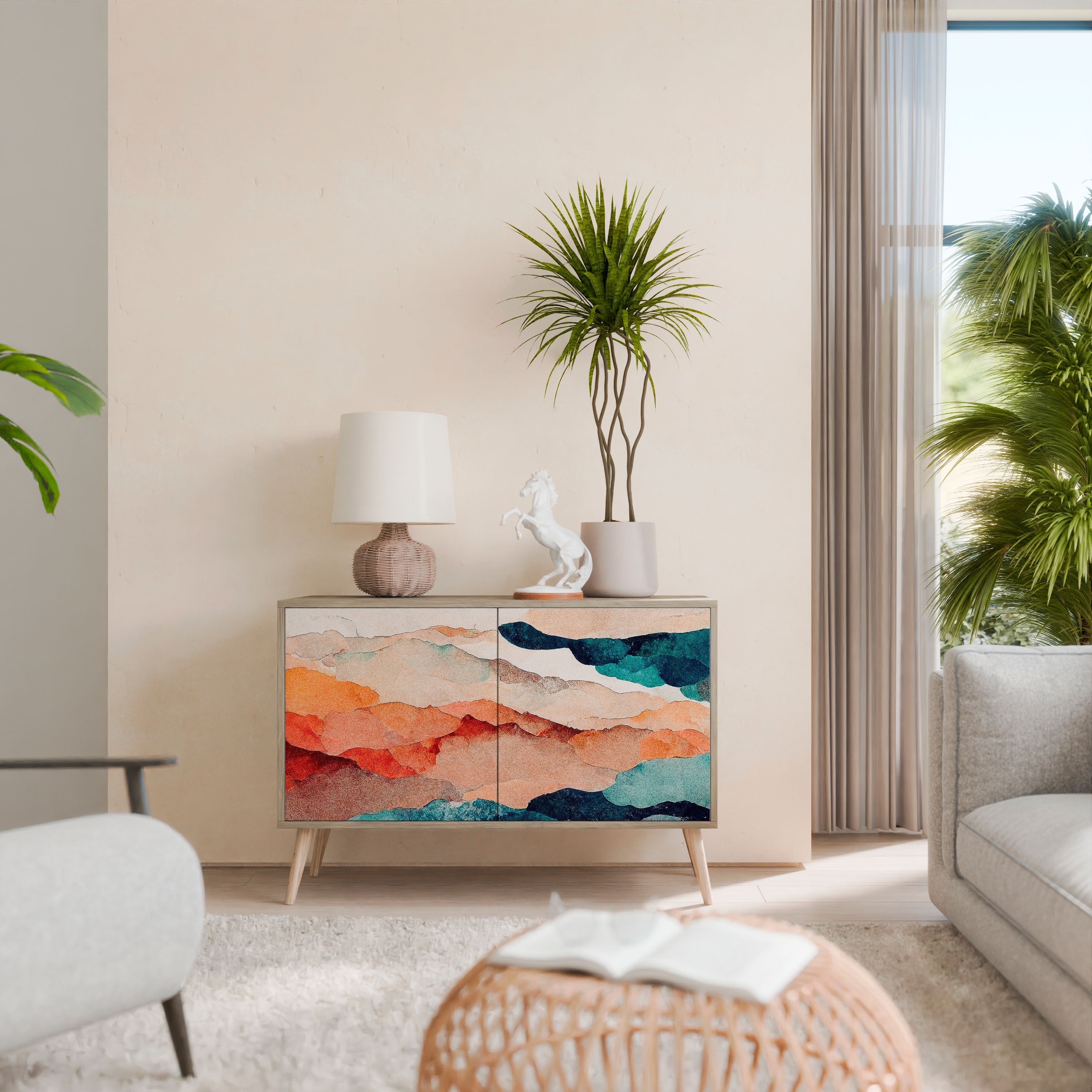 ABSTRACT LANDSCAPE Aparador de 2 Portas em Efeito Carvalho