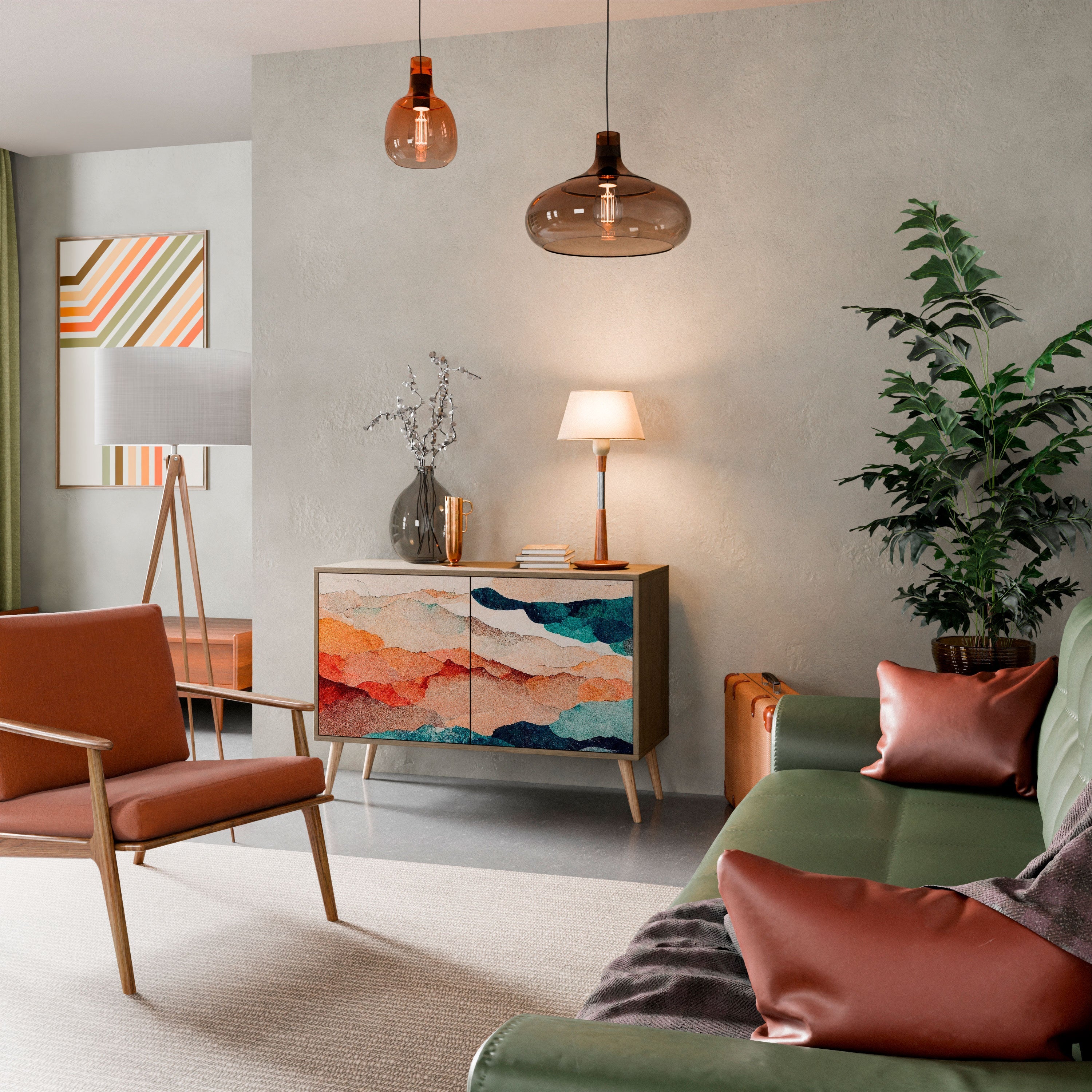 ABSTRACT LANDSCAPE Aparador de 2 Portas em Efeito Carvalho