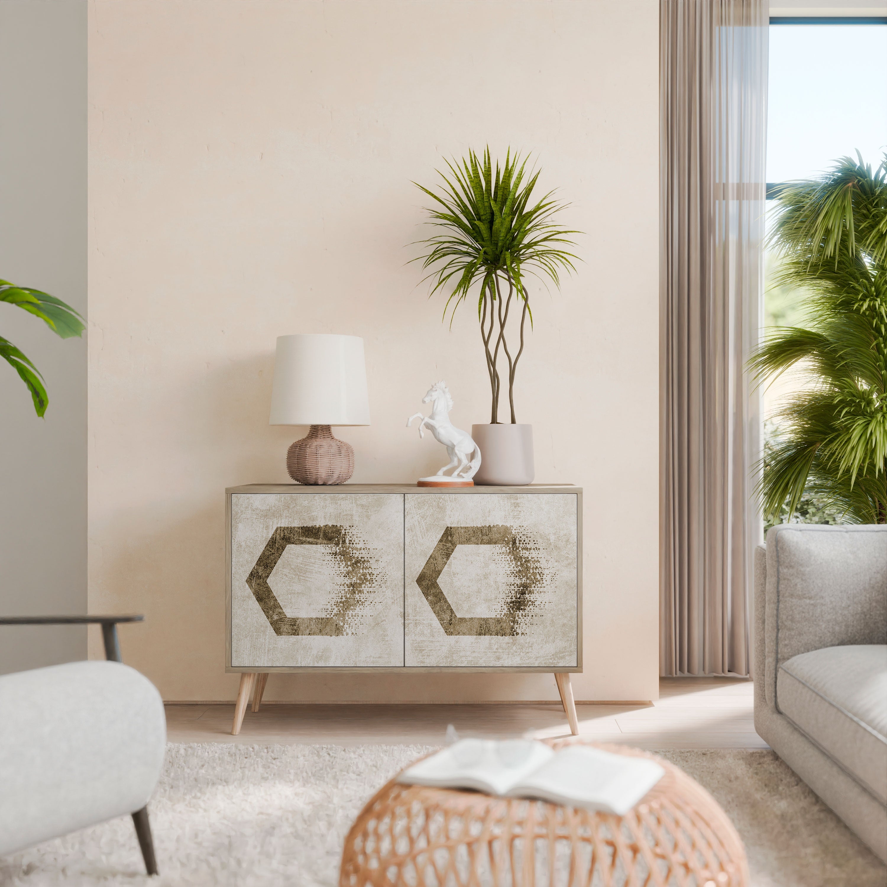 HEXAGONAL SHAPES Aparador de 2 Portas em Efeito Carvalho